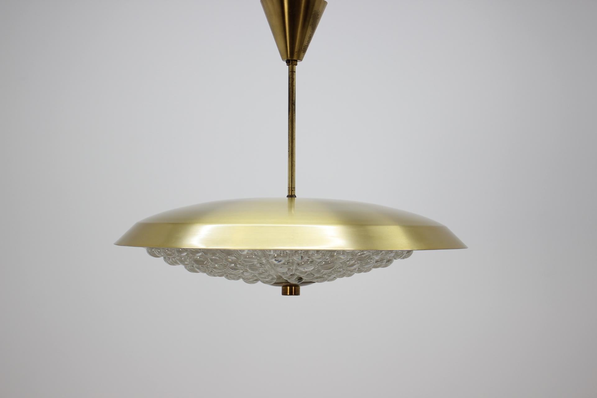 Mid-Century Modern 1960s Carl Fagerlund for Orrefors Glass/Brass Pendant Lamp