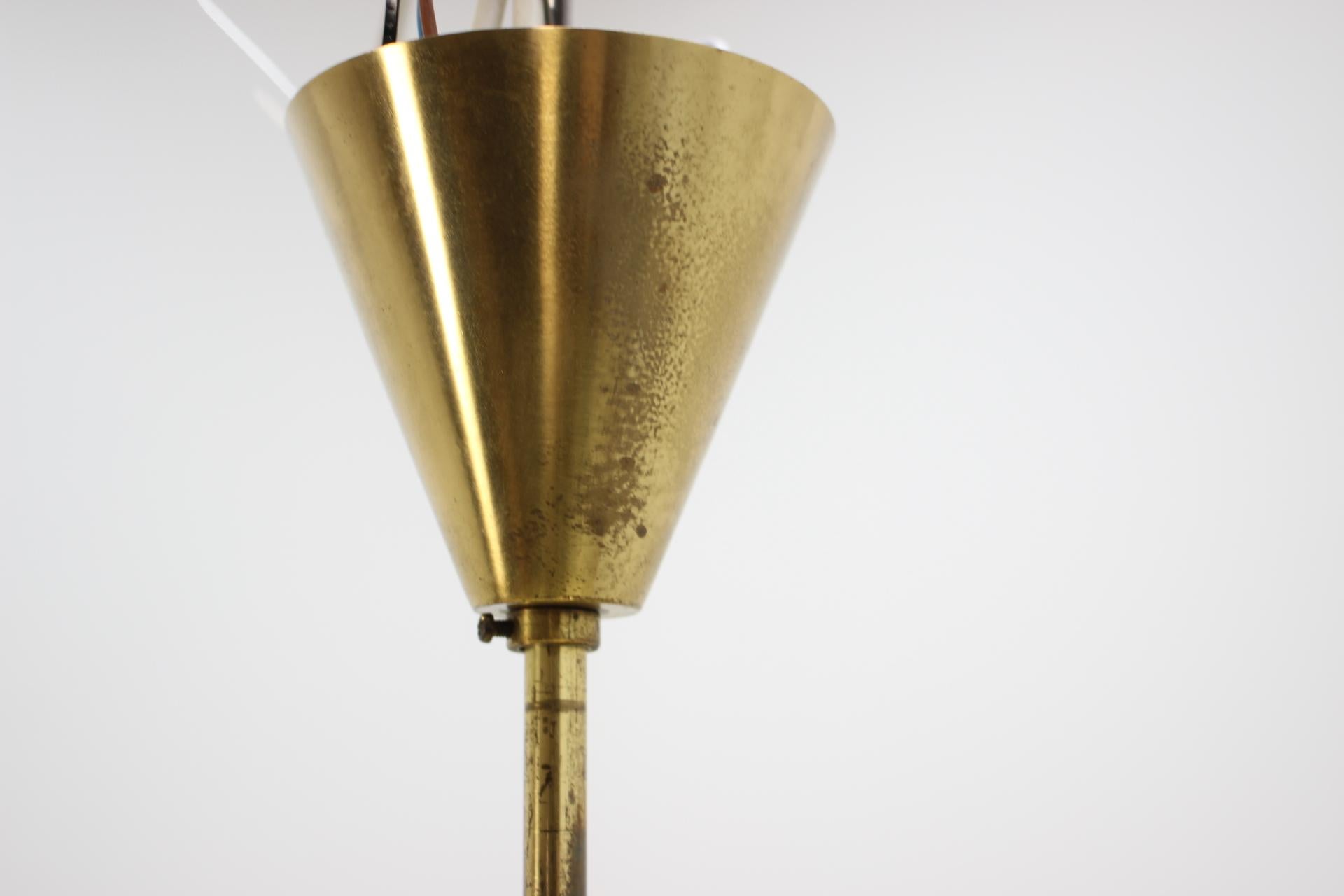 Swedish 1960s Carl Fagerlund for Orrefors Glass/Brass Pendant Lamp