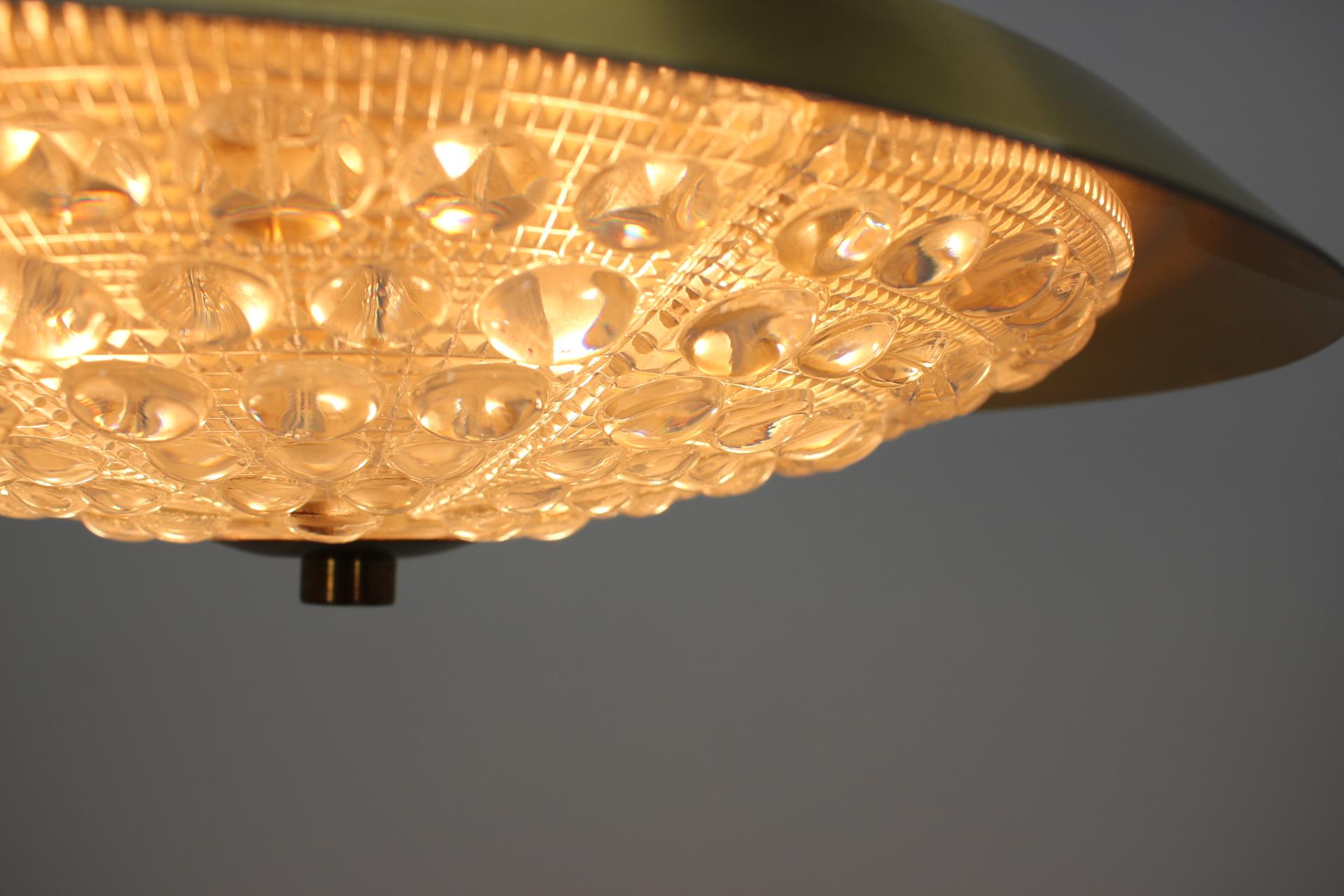 1960s Carl Fagerlund for Orrefors Glass/Brass Pendant Lamp 2