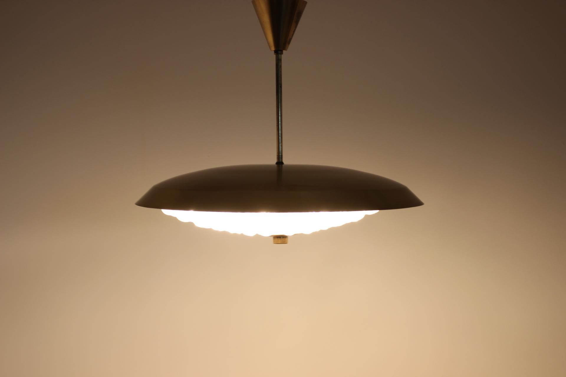 1960s Carl Fagerlund for Orrefors Glass/Brass Pendant Lamp 3