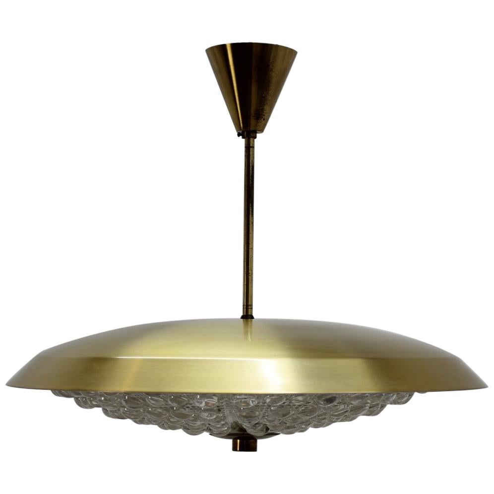 1960s Carl Fagerlund for Orrefors Glass/Brass Pendant Lamp