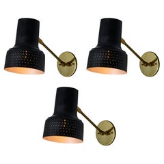 1960s Carl Thore Perforated Black and Brass Wall Lamp