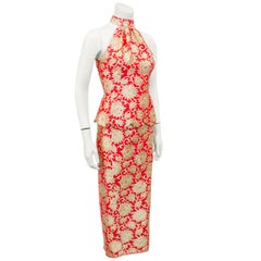 1960s Carla Dupréé Coral and Gold Brocade Ensemble