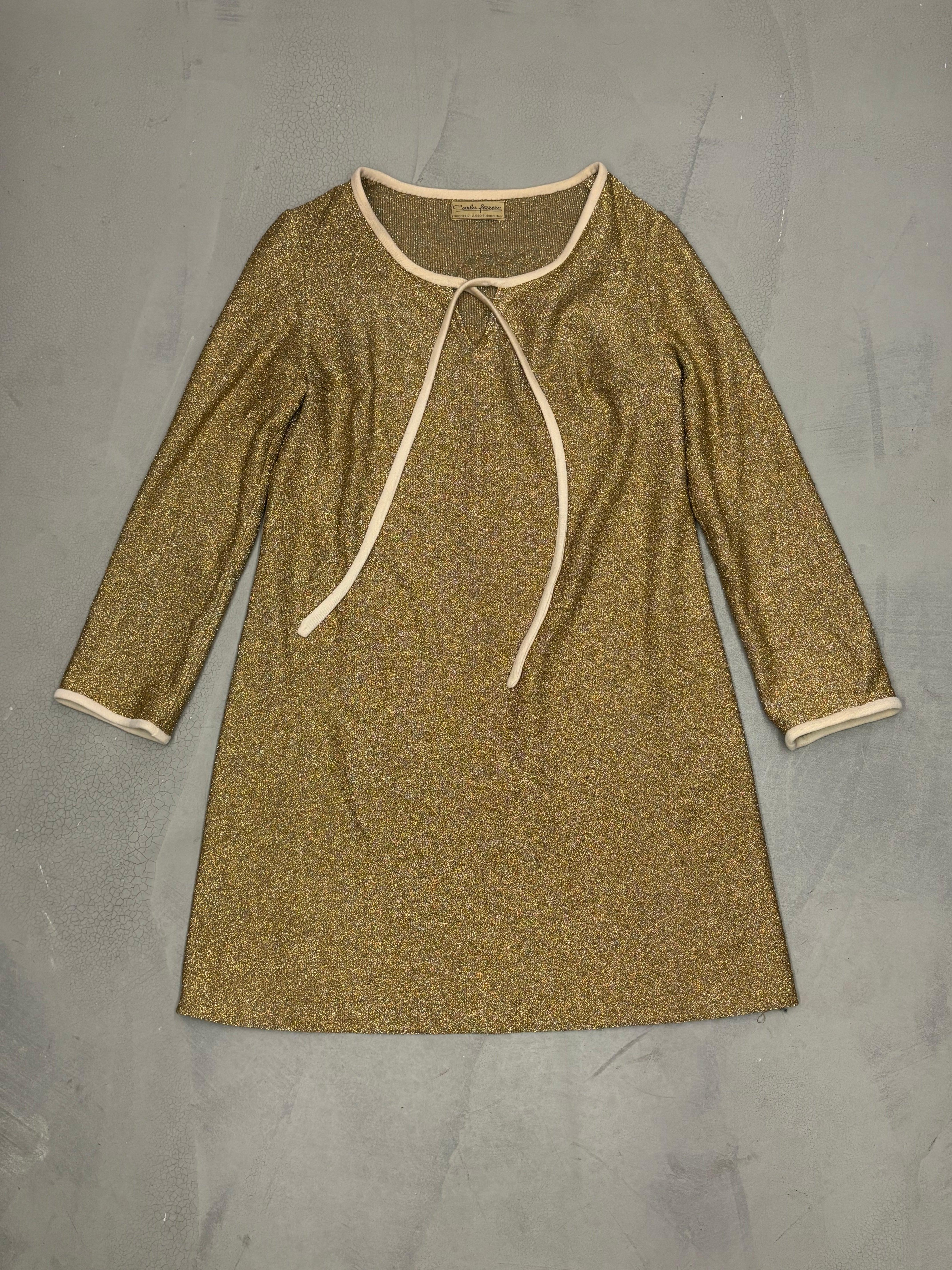 Brown 1960's Carlo Ferrero gold lurex dress For Sale