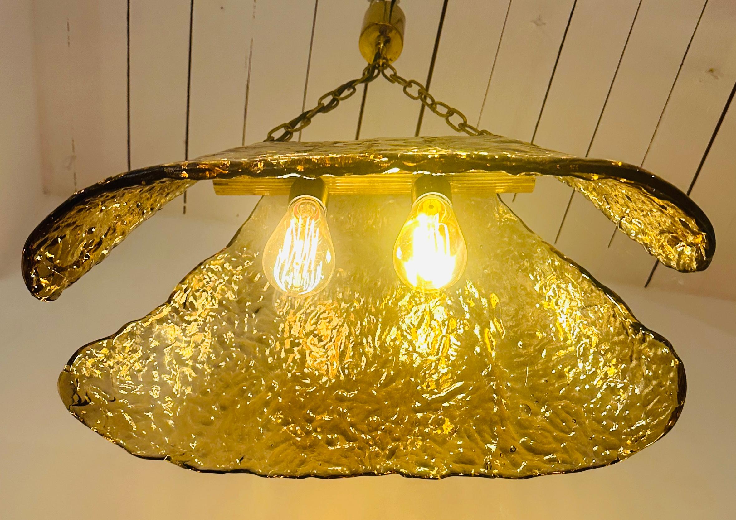 1960s Carlo Nason for Mazzega Brass and Murano Glass Hanging Light Chandelier For Sale 3