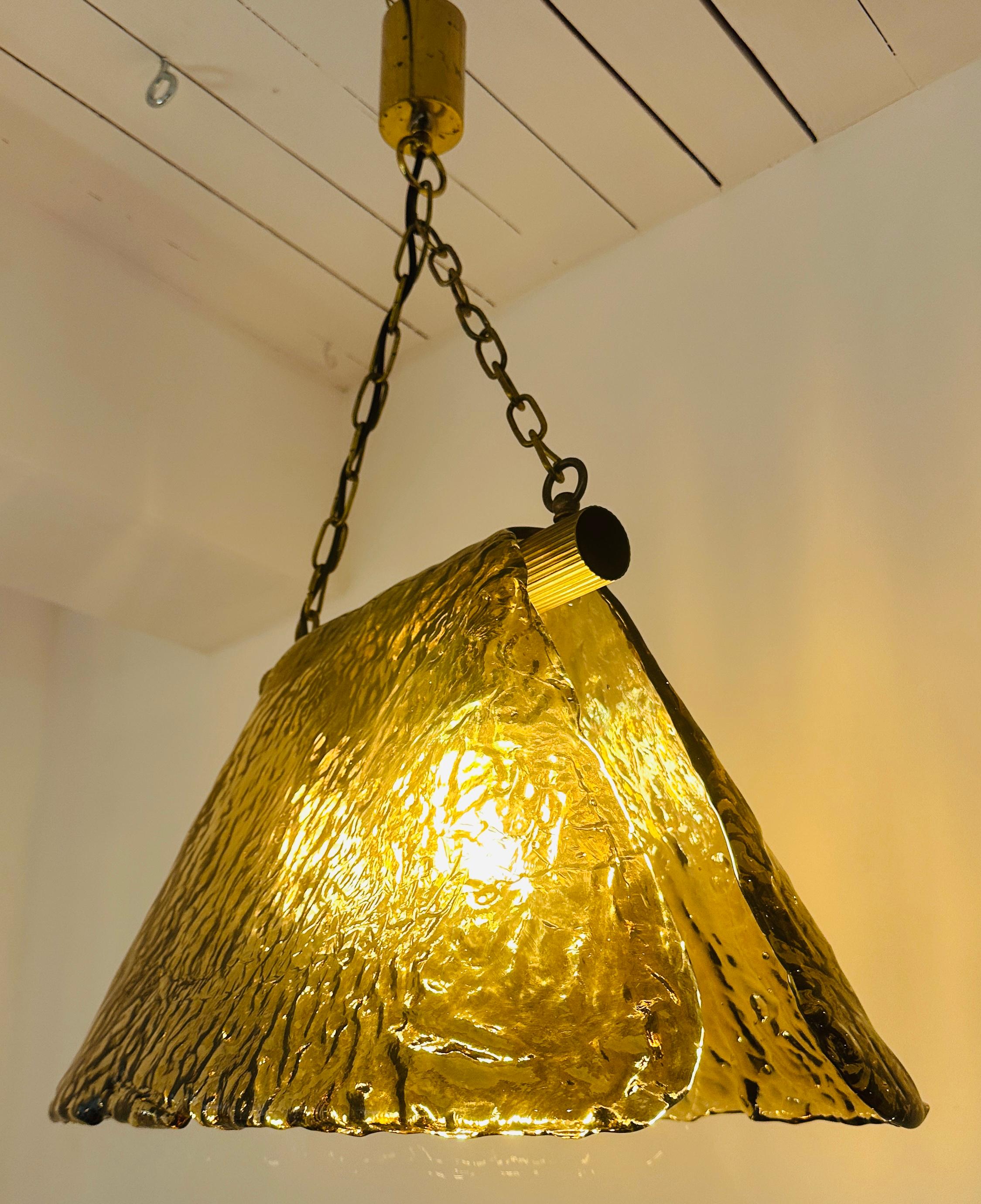 1960s Carlo Nason for Mazzega Brass and Murano Glass Hanging Light Chandelier For Sale 4