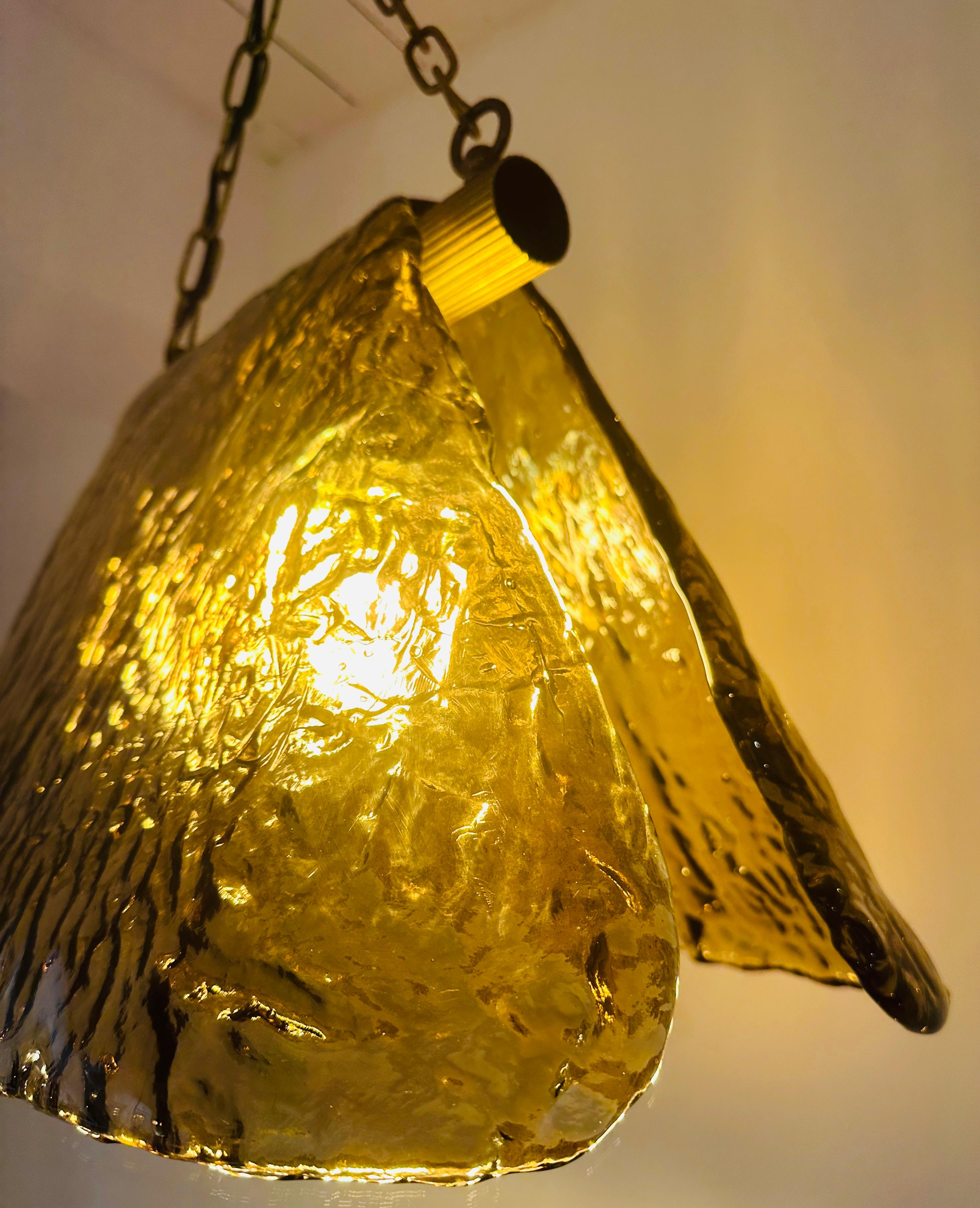 1960s Carlo Nason for Mazzega Brass and Murano Glass Hanging Light Chandelier For Sale 5