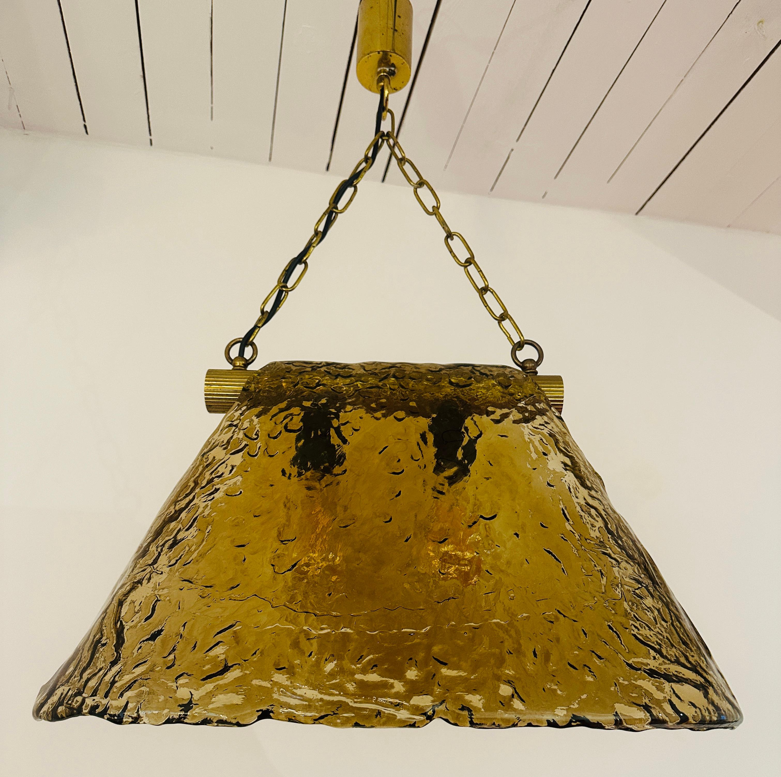 1960s Carlo Nason for Mazzega Brass and Murano Glass Hanging Light Chandelier For Sale 6
