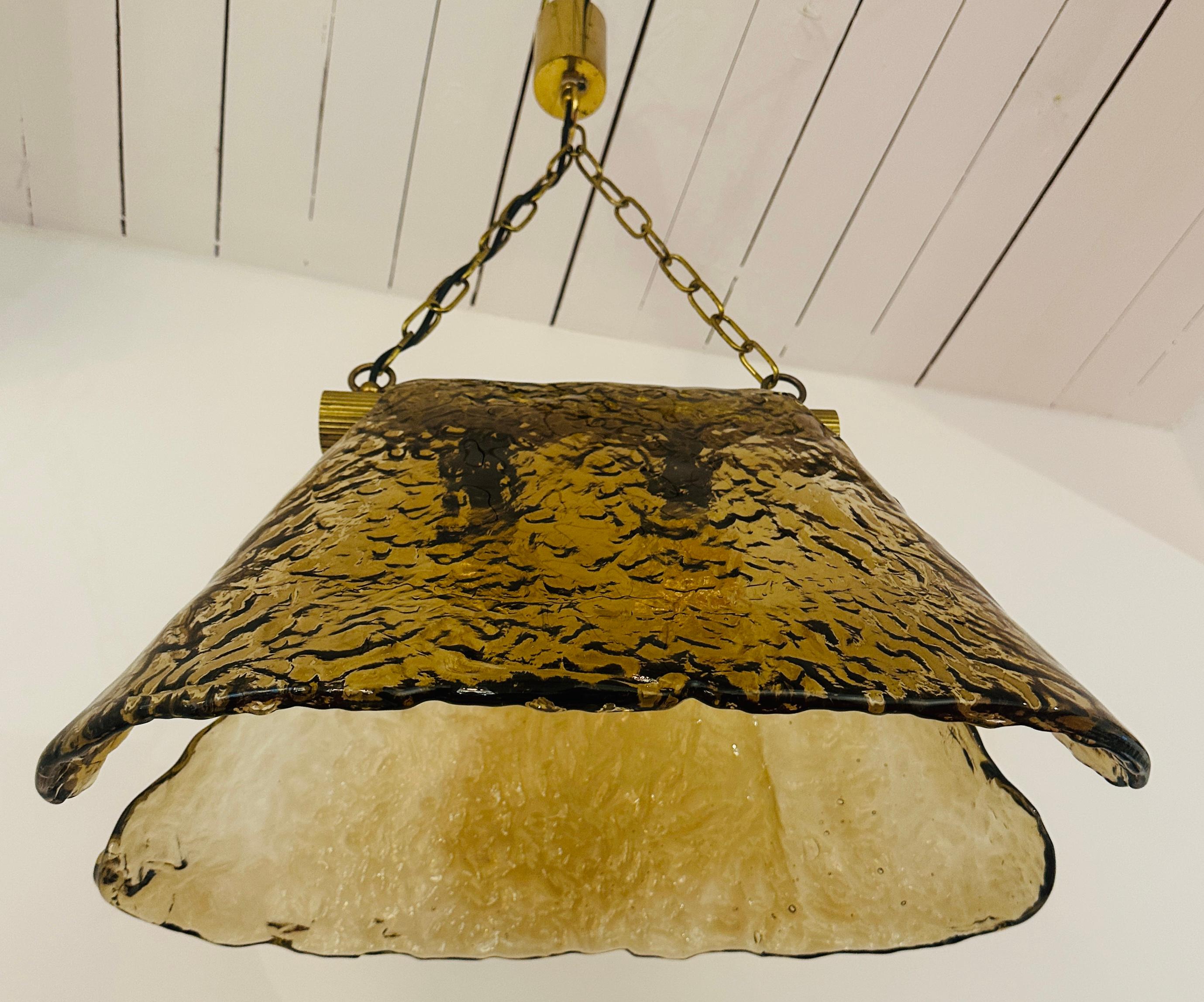 1960s Carlo Nason for Mazzega Brass and Murano Glass Hanging Light Chandelier For Sale 7