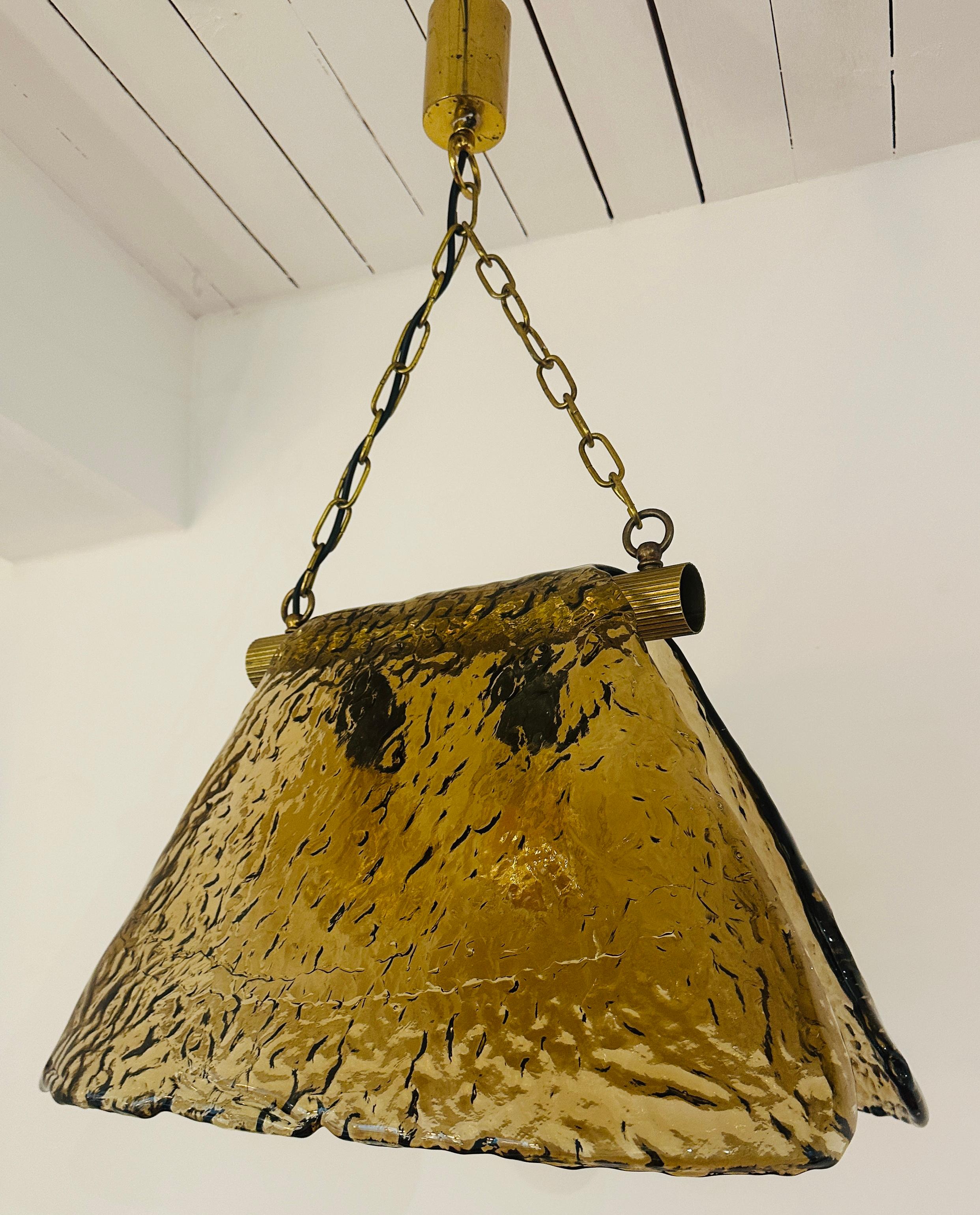 1960s Carlo Nason for Mazzega Brass and Murano Glass Hanging Light Chandelier For Sale 8