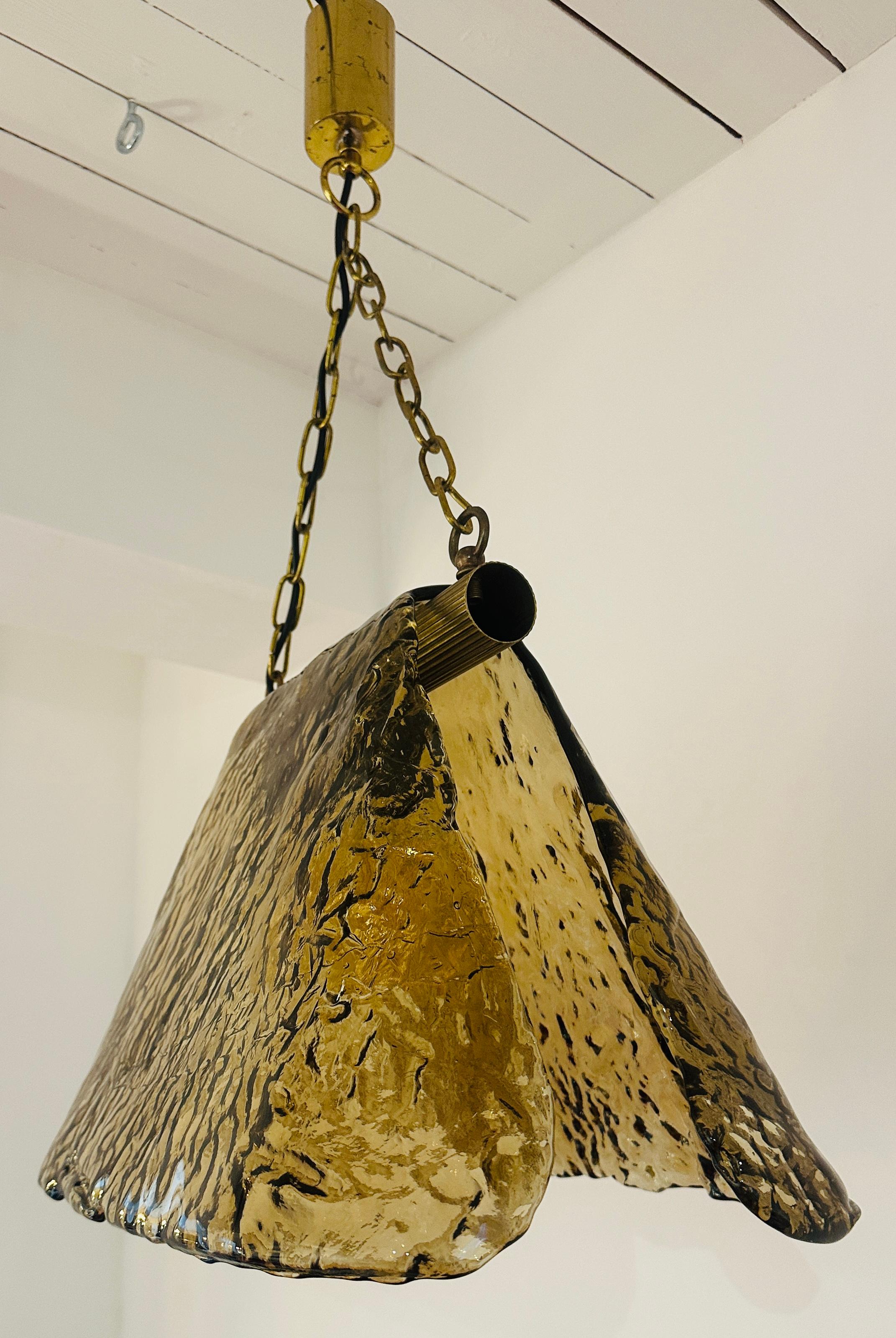 1960s Carlo Nason for Mazzega Brass and Murano Glass Hanging Light Chandelier For Sale 9
