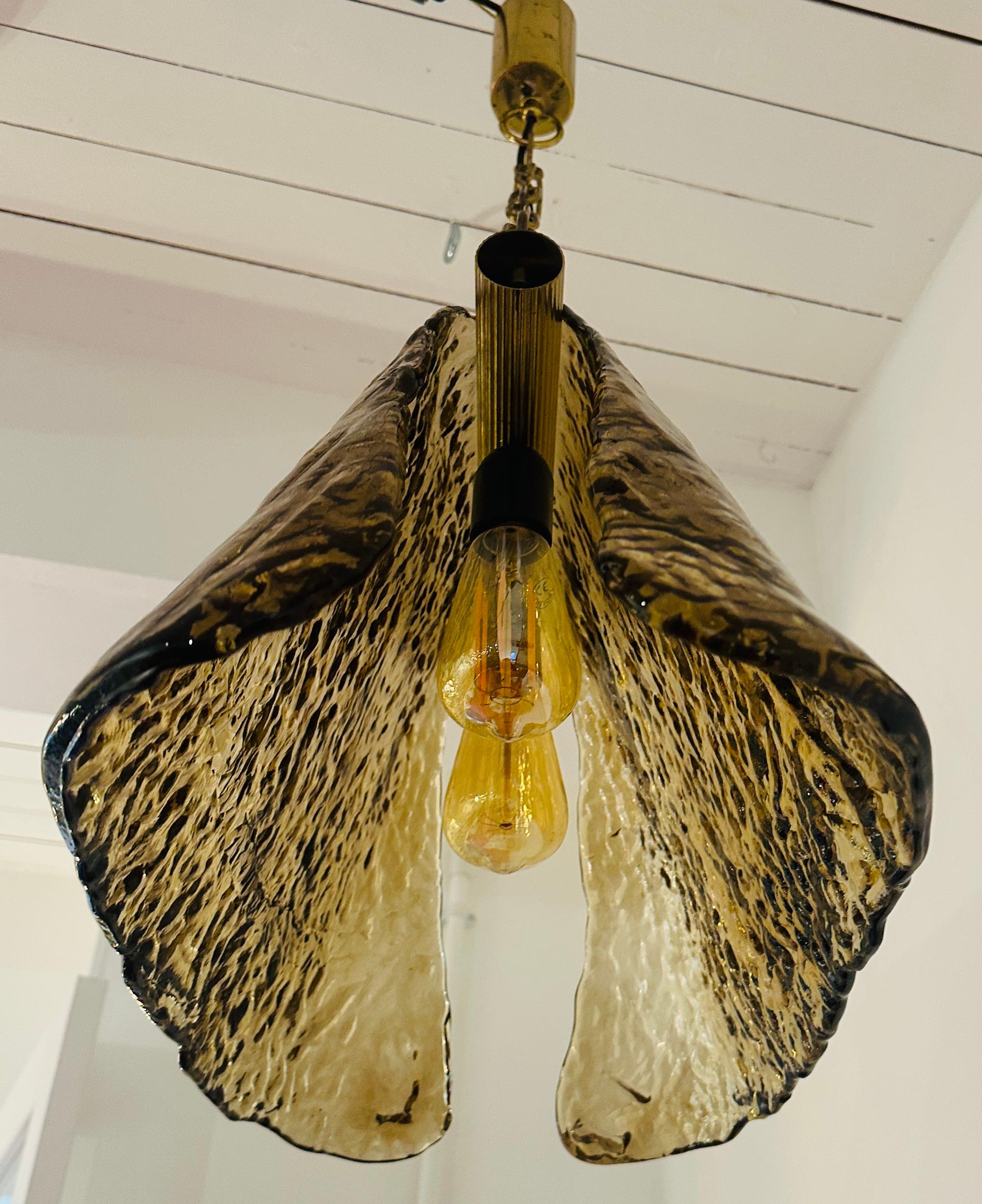 1960s Carlo Nason for Mazzega Brass and Murano Glass Hanging Light Chandelier For Sale 11