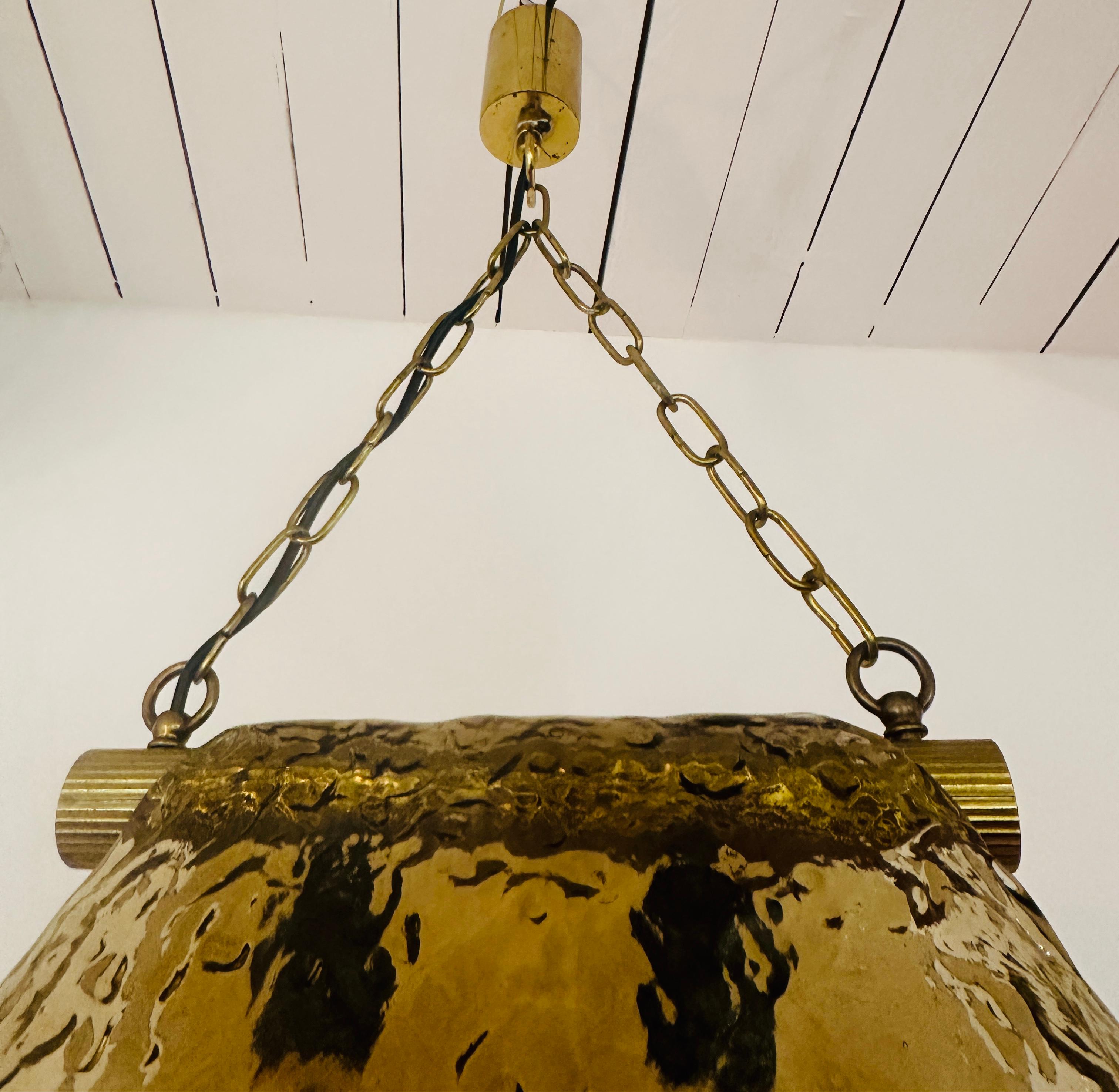 1960s Carlo Nason for Mazzega Brass and Murano Glass Hanging Light Chandelier For Sale 12