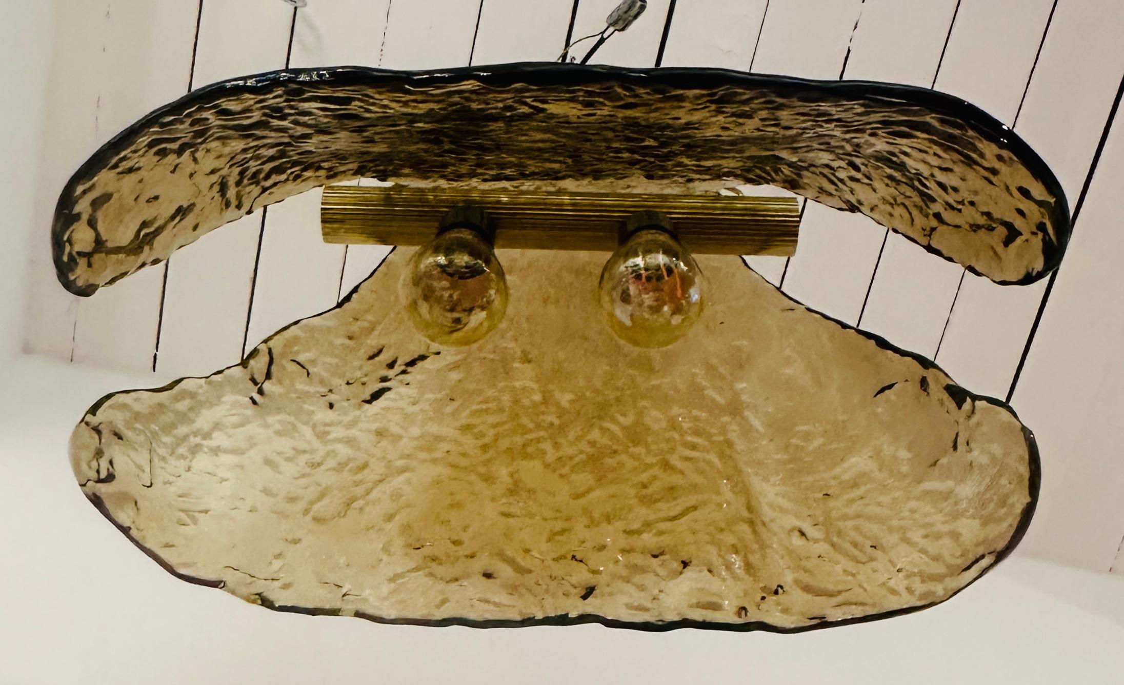 1960s Carlo Nason for Mazzega Brass and Murano Glass Hanging Light Chandelier For Sale 13