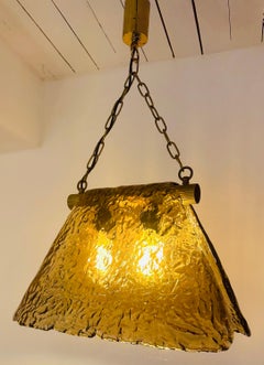 1960s Carlo Nason for Mazzega Brass and Murano Glass Hanging Light Chandelier