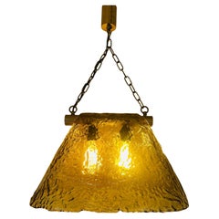 1960s Carlo Nason for Mazzega Brass and Murano Glass Hanging Light Chandelier
