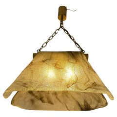1960s Carlo Nason for Mazzega Brass and Swirled Brown Murano Glass Hanging Light
