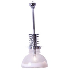 1960s Carlo Nason Hanging Glass Pendant with Chrome Detail