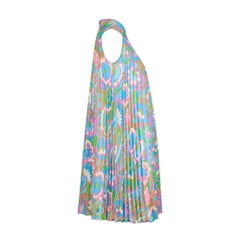 1960s Carnegie Boutique Psychedelic Sleeveless Pleated Mini-Dress