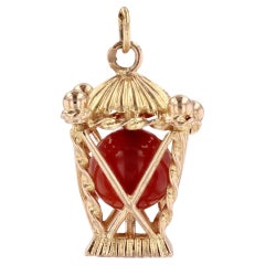 1960s Carnelian Pagoda 18 Karats Yellow Gold Pendant Charm