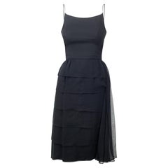 1960s Carnival Fashions Black Chiffon Layered Skirt Dress