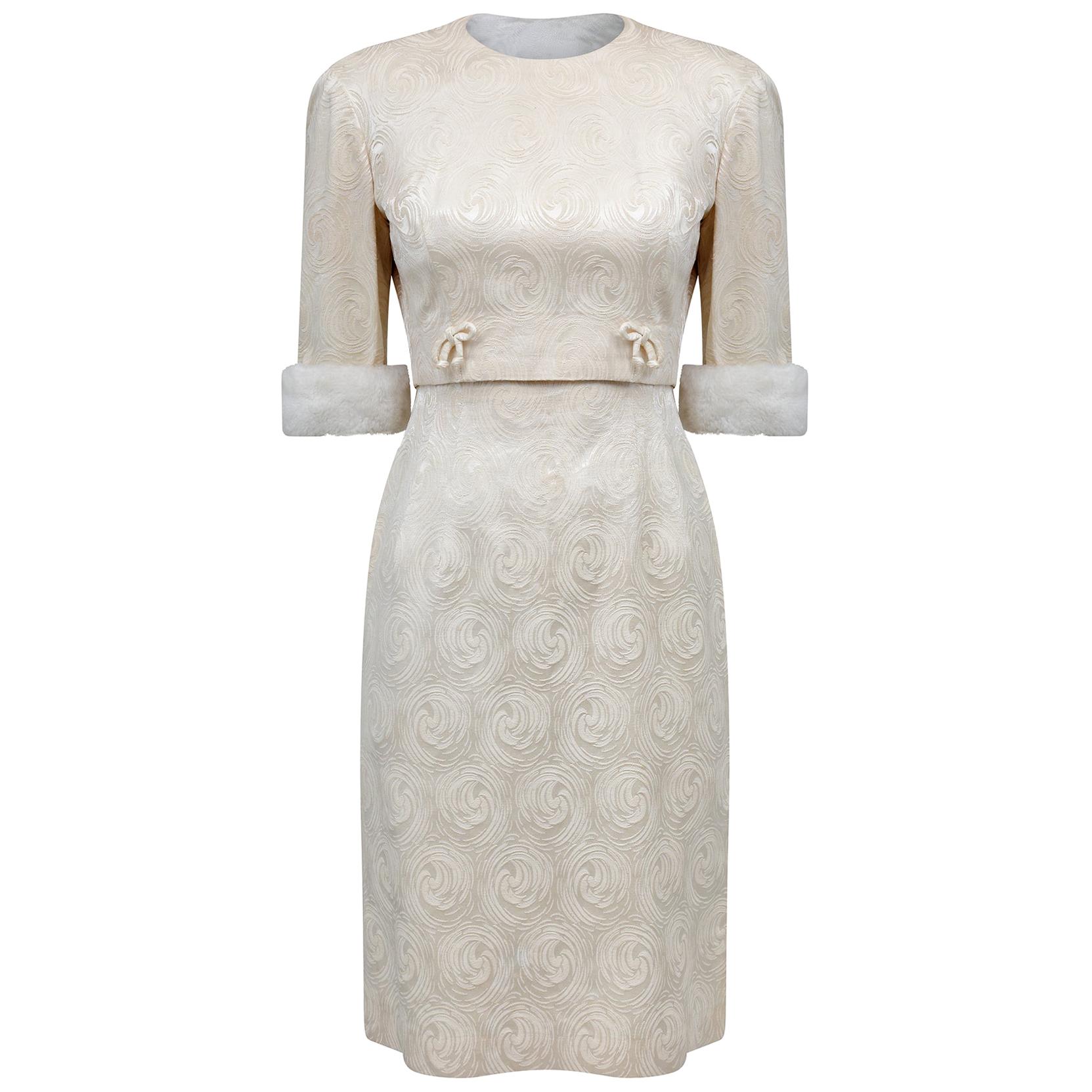 1960s Carol Brent Jackie Kennedy Style Ivory Brocade Dress Suit
