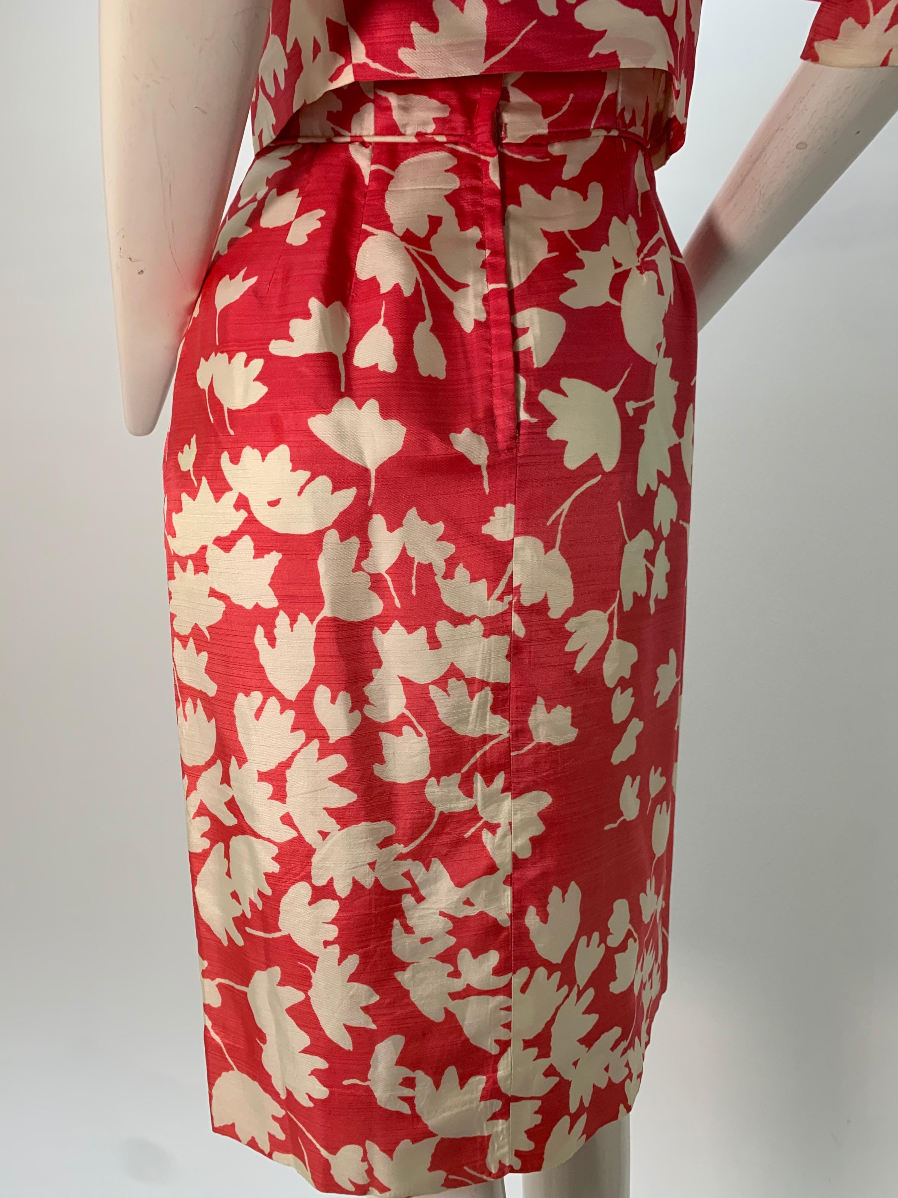 1960s Carol Craig Pink & White Floral Silhouette Print Dress & Jacket Ensemble For Sale 2
