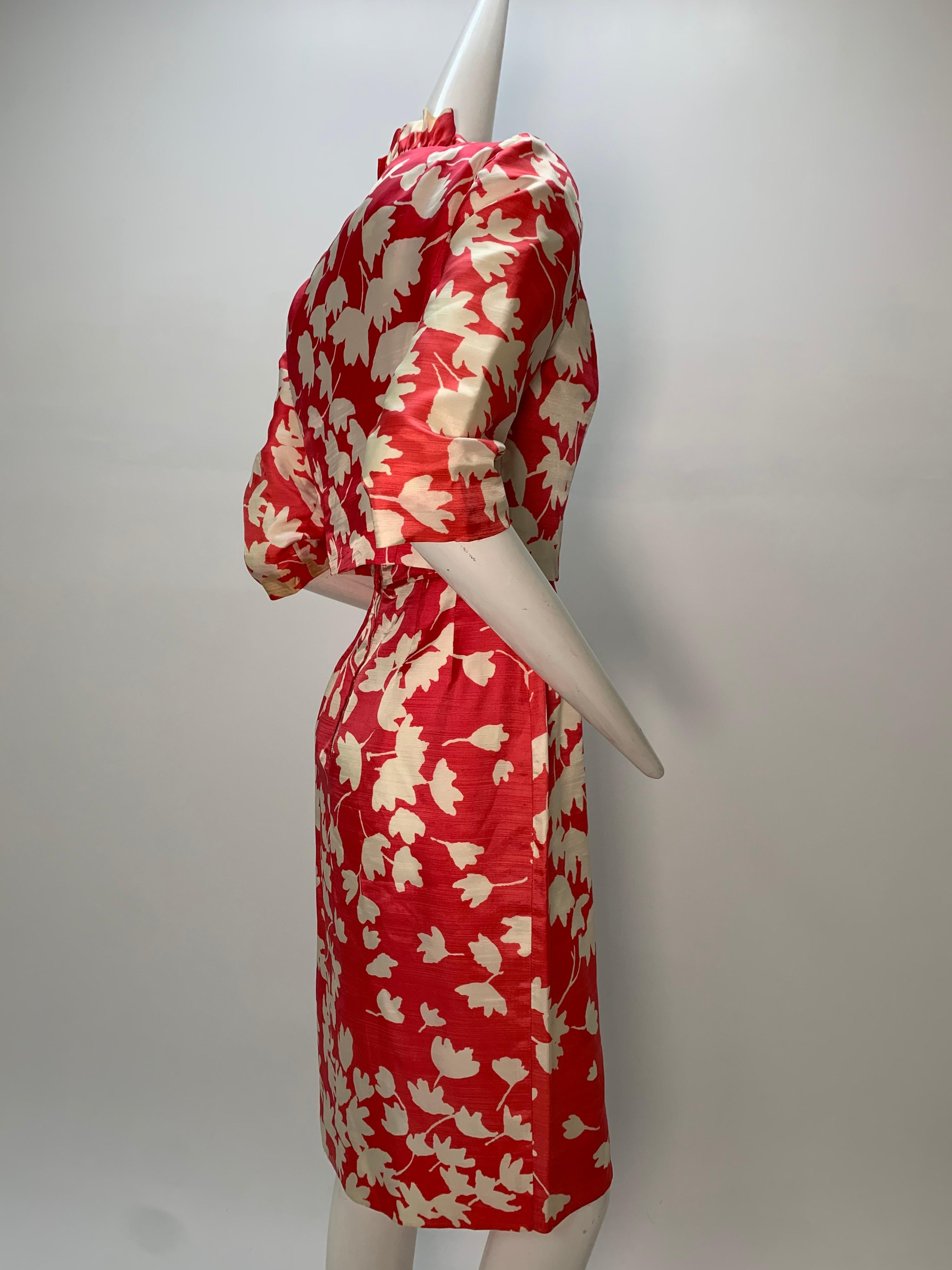 1960s Carol Craig Pink & White Floral Silhouette Print Dress & Jacket Ensemble For Sale 3
