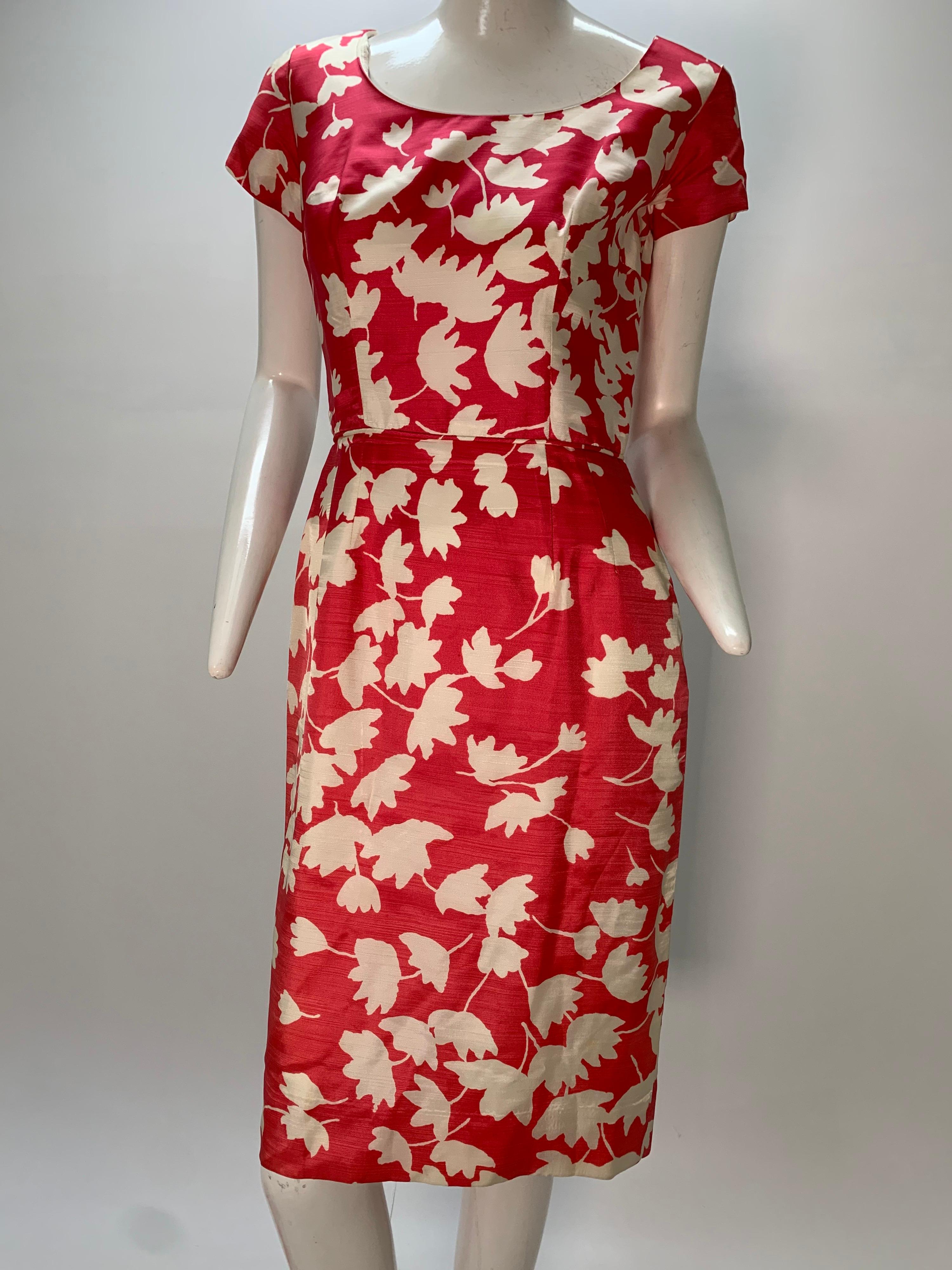1960s Carol Craig Pink & White Floral Silhouette Print Dress & Jacket Ensemble For Sale 4