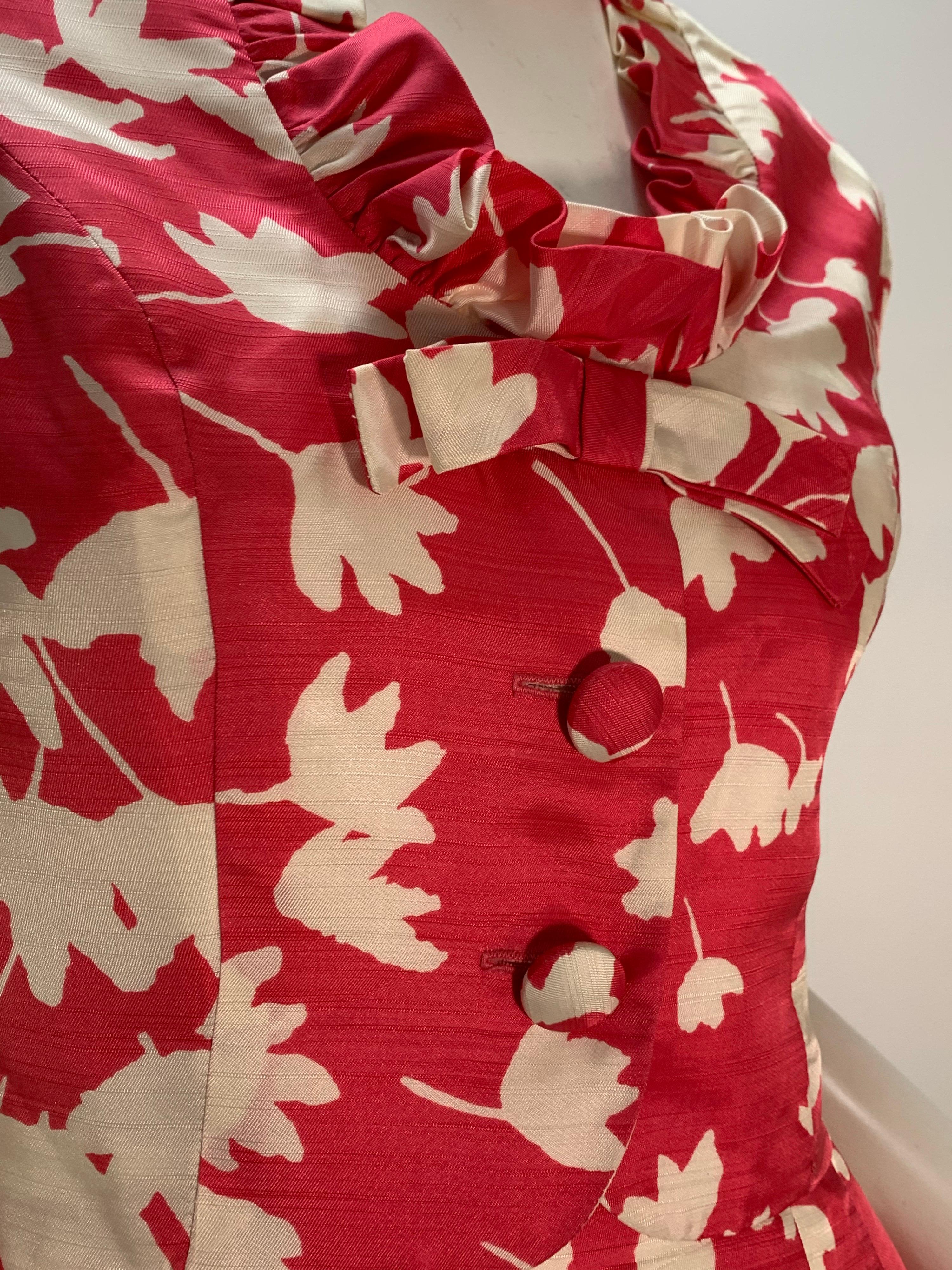 Carol Craig Ensemble robe et veste à imprimé floral rose et blanc avec silhouette des années 1960 Excellent état - En vente à Gresham, OR