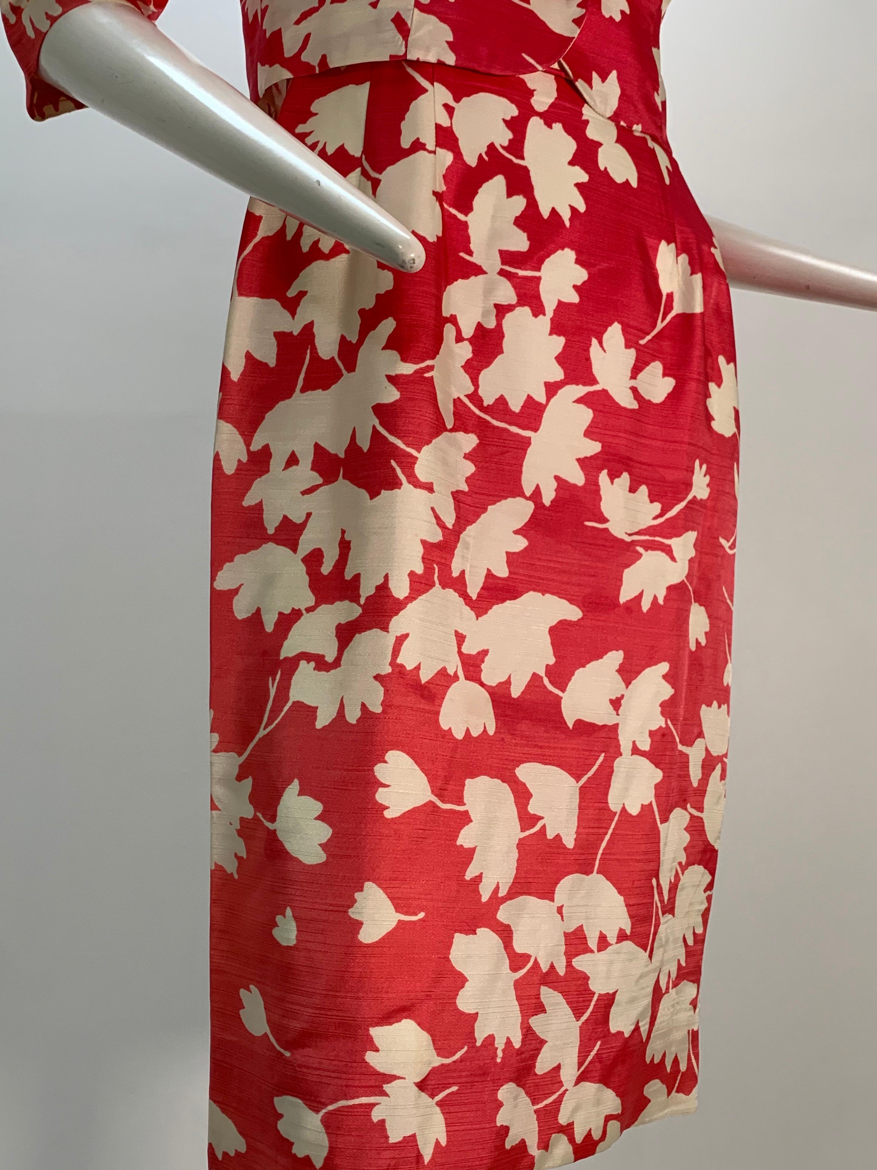 Carol Craig Ensemble robe et veste à imprimé floral rose et blanc avec silhouette des années 1960 Pour femmes en vente
