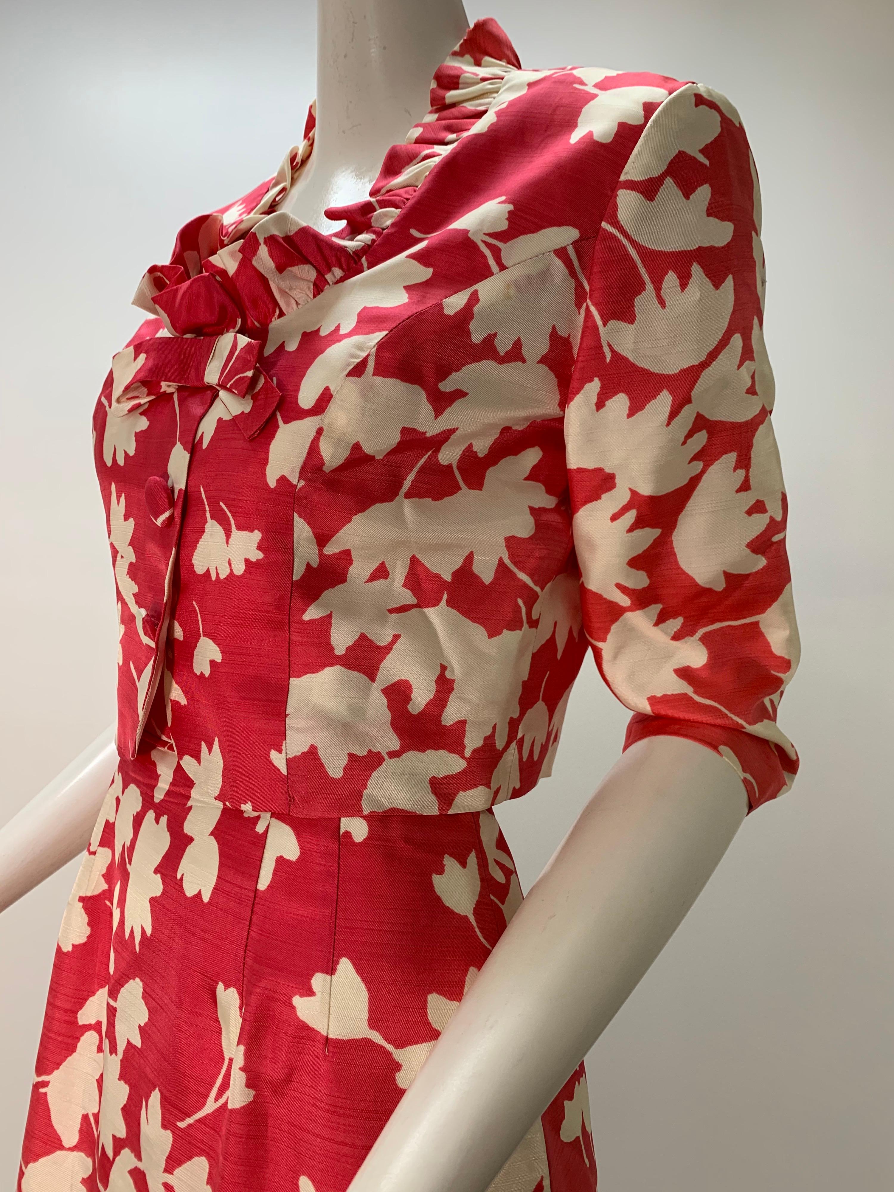 Carol Craig Ensemble robe et veste à imprimé floral rose et blanc avec silhouette des années 1960 en vente 2
