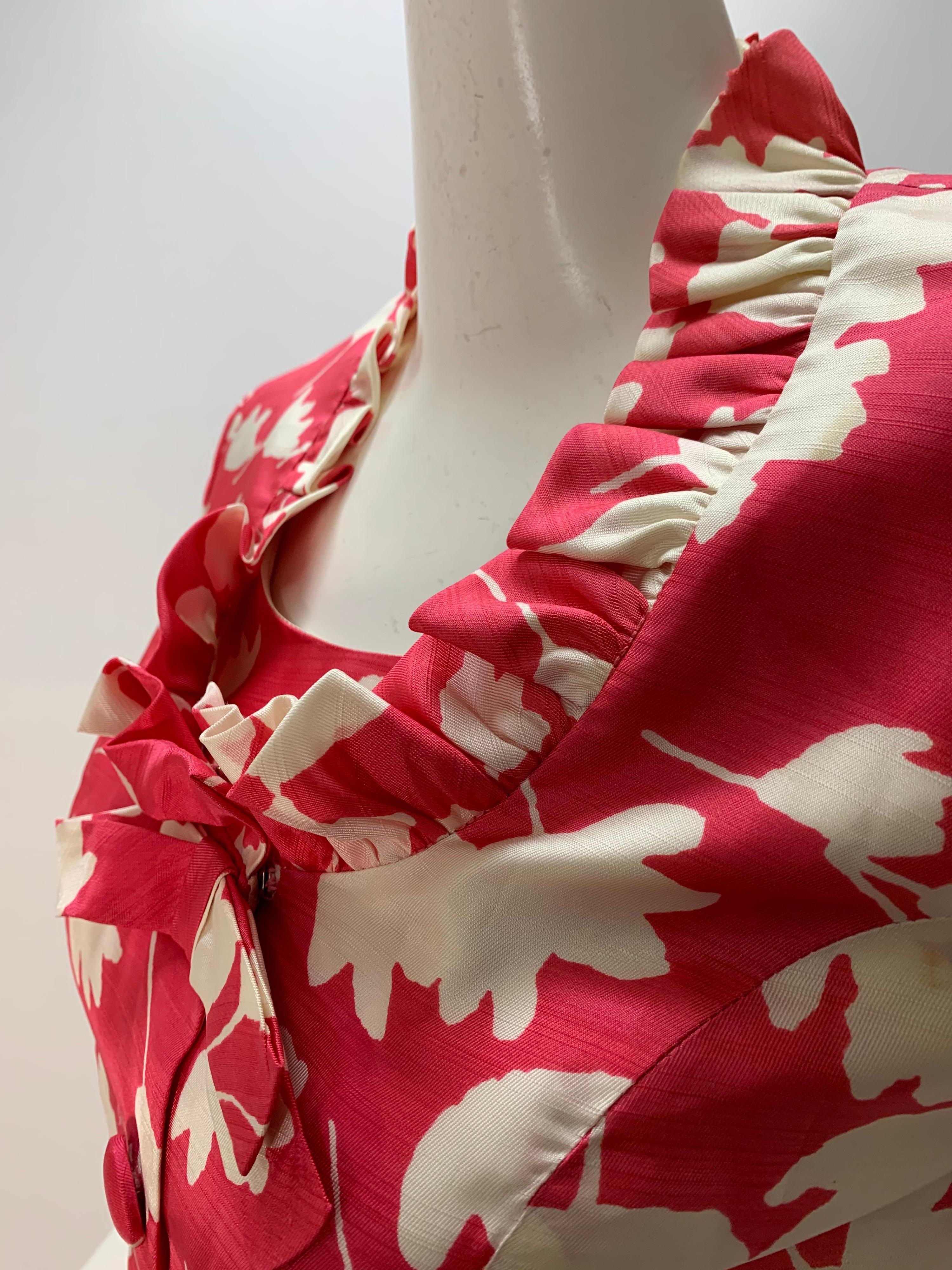 Carol Craig Ensemble robe et veste à imprimé floral rose et blanc avec silhouette des années 1960 en vente 3