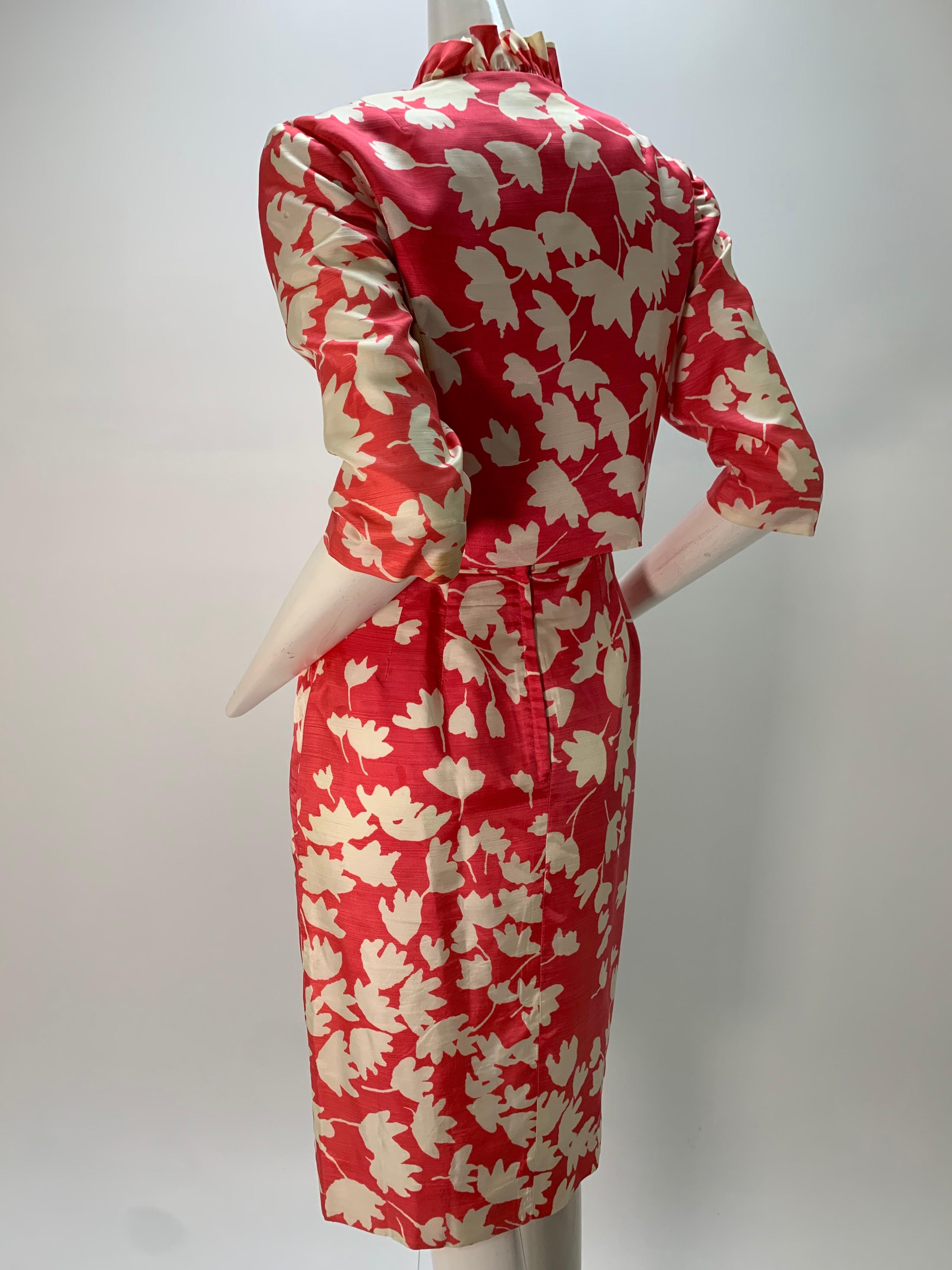 1960s Carol Craig Pink & White Floral Silhouette Print Dress & Jacket Ensemble For Sale 1
