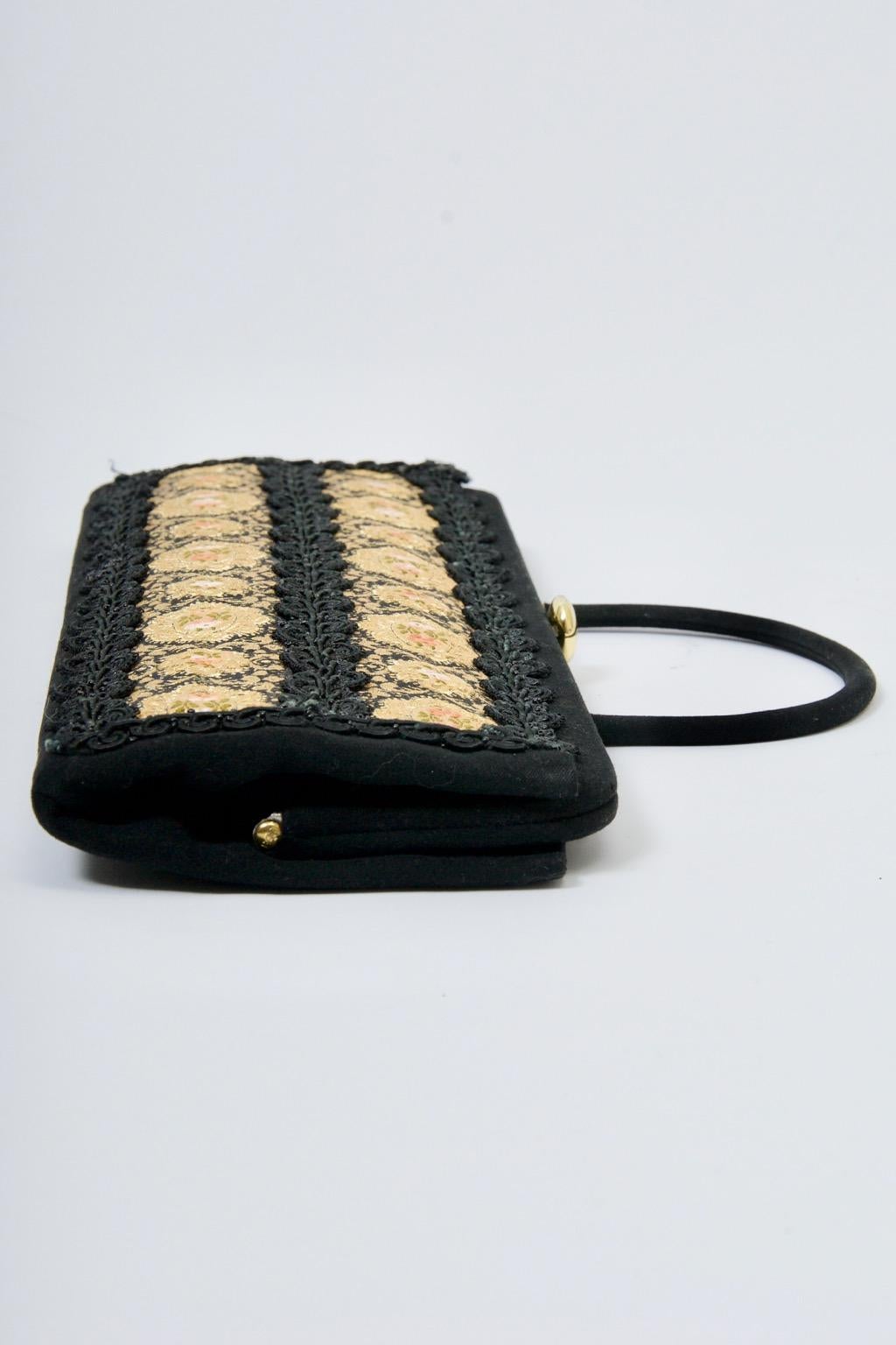 Black 1960s Caron of Houston Embellished Handbag