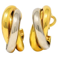 1960's Cartier 18 Karat Tri-Colored Gold French Twist Vintage Trinity Earrings