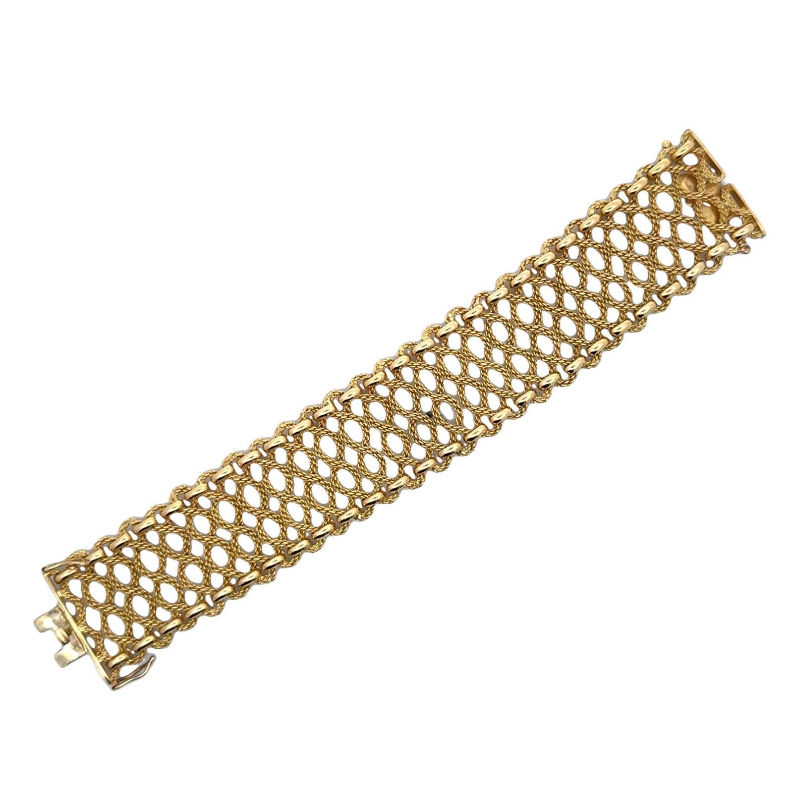Retro 1960's Cartier 18 Karat Yellow Gold Wide Woven Link Estate Bracelet