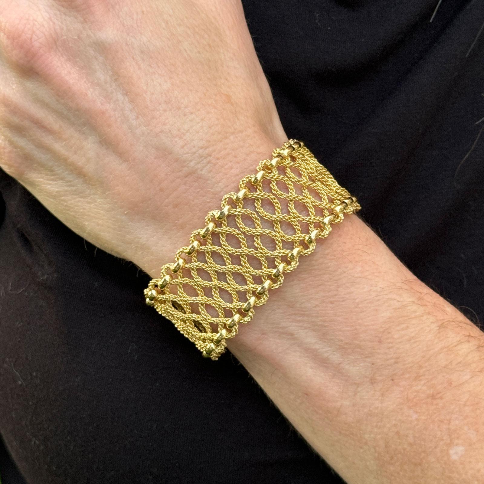 1960's Cartier 18 Karat Yellow Gold Wide Woven Link Estate Bracelet In Excellent Condition In Boca Raton, FL