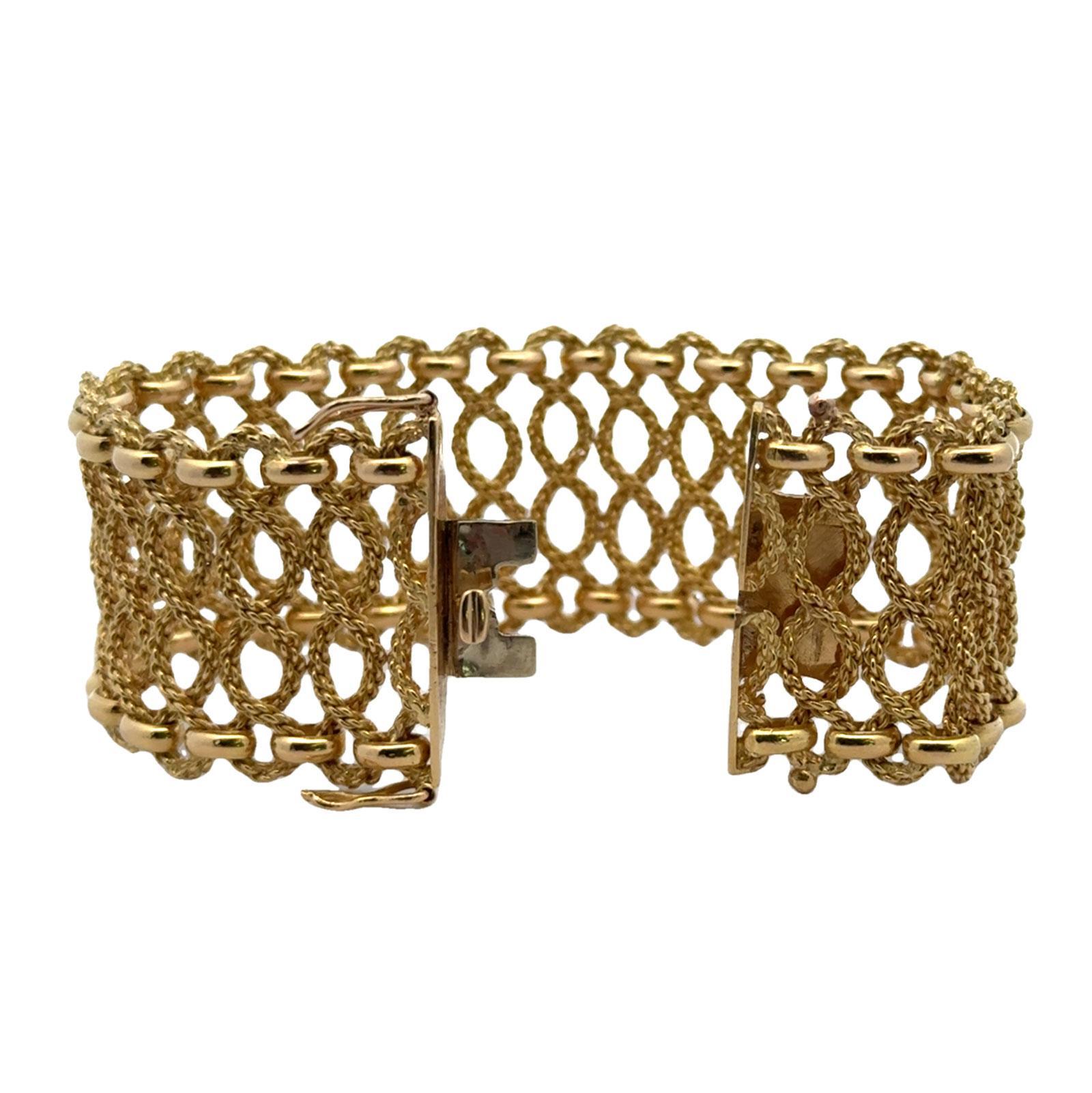 Women's 1960's Cartier 18 Karat Yellow Gold Wide Woven Link Estate Bracelet