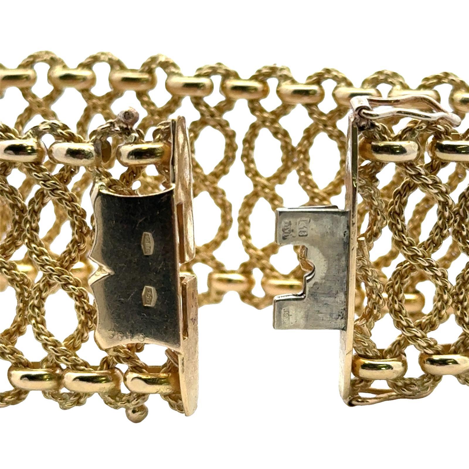 1960's Cartier 18 Karat Yellow Gold Wide Woven Link Estate Bracelet 1