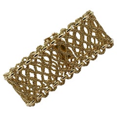 1960's Cartier 18 Karat Yellow Gold Wide Woven Link Estate Bracelet