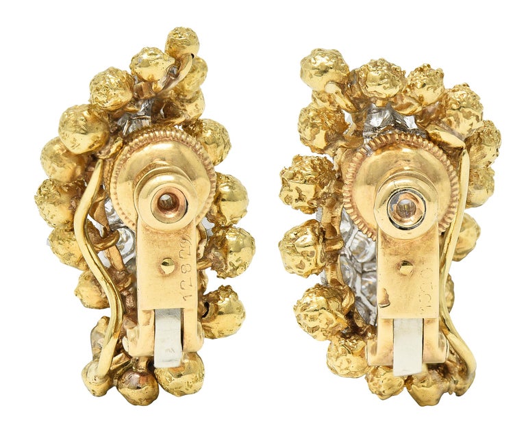 Contemporary 1960's Cartier 2.36 Carats Pave Diamond Platinum 18 Karat Gold Ear-Clip Earrings