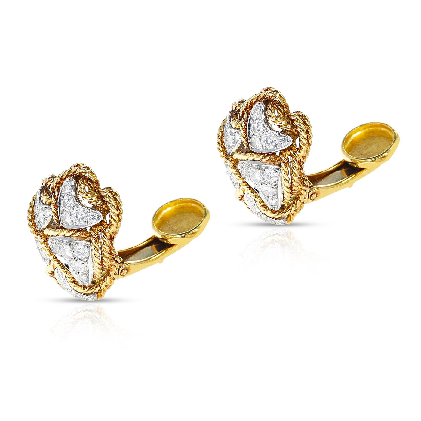 Round Cut 1960's Cartier 3.25 Carats Diamond Cocktail Earrings in 18K Yellow Gold For Sale