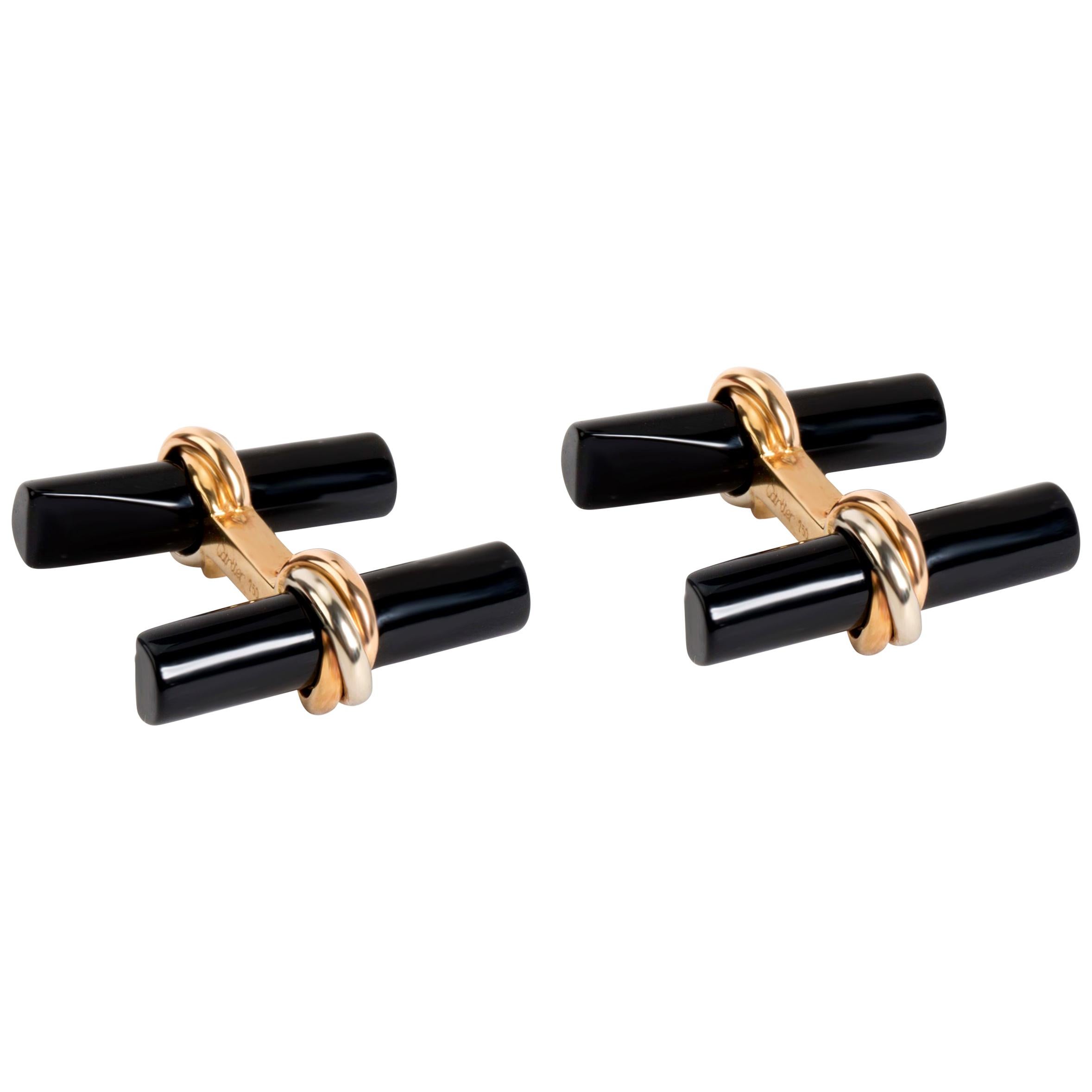1960s Cartier Daily Mood Onyx and Crystal Interchangeable Cufflinks in 18K Gold