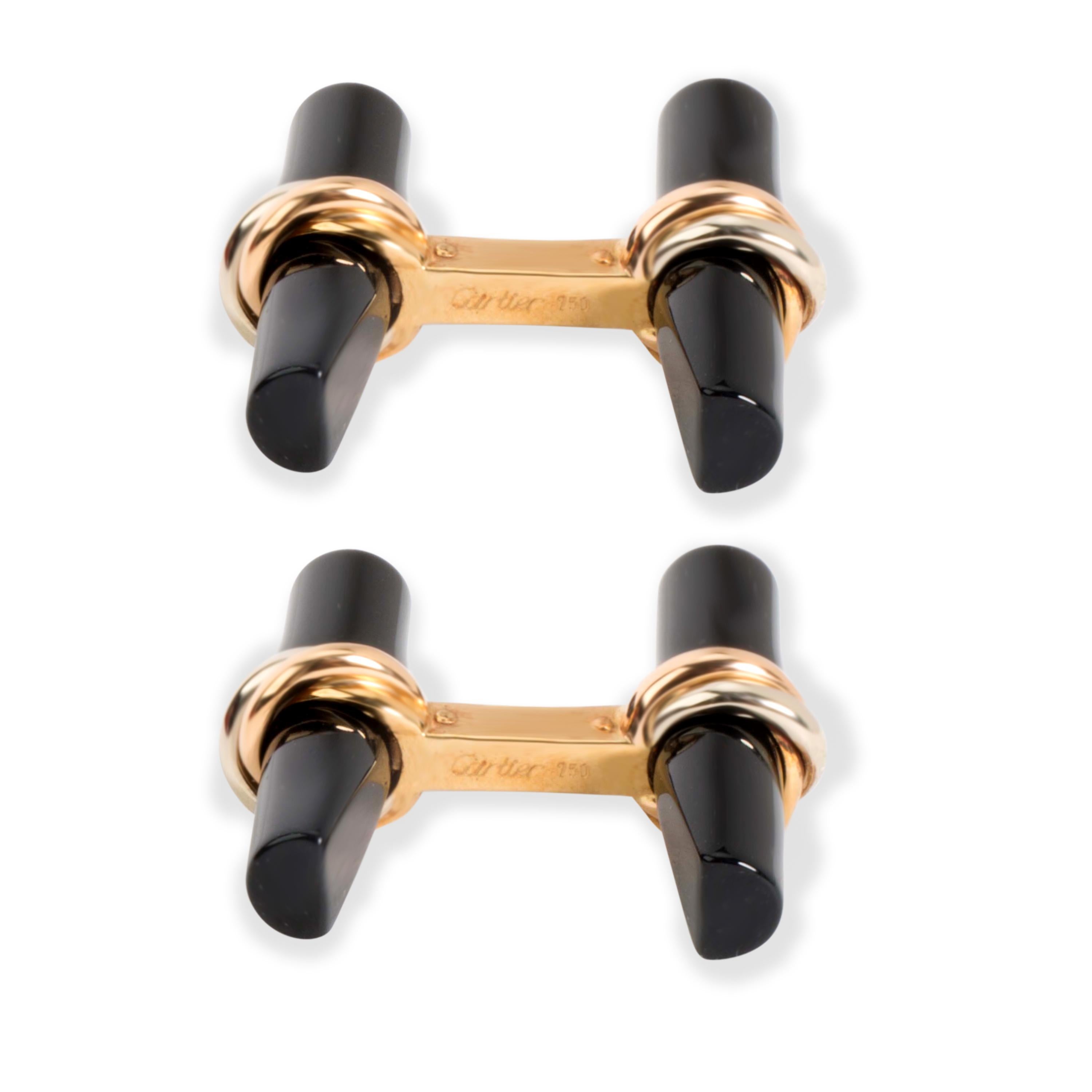 1960s Cartier Daily Mood Onyx and Crystal Interchangeable Cufflinks in 18K Gold In Excellent Condition In New York, NY