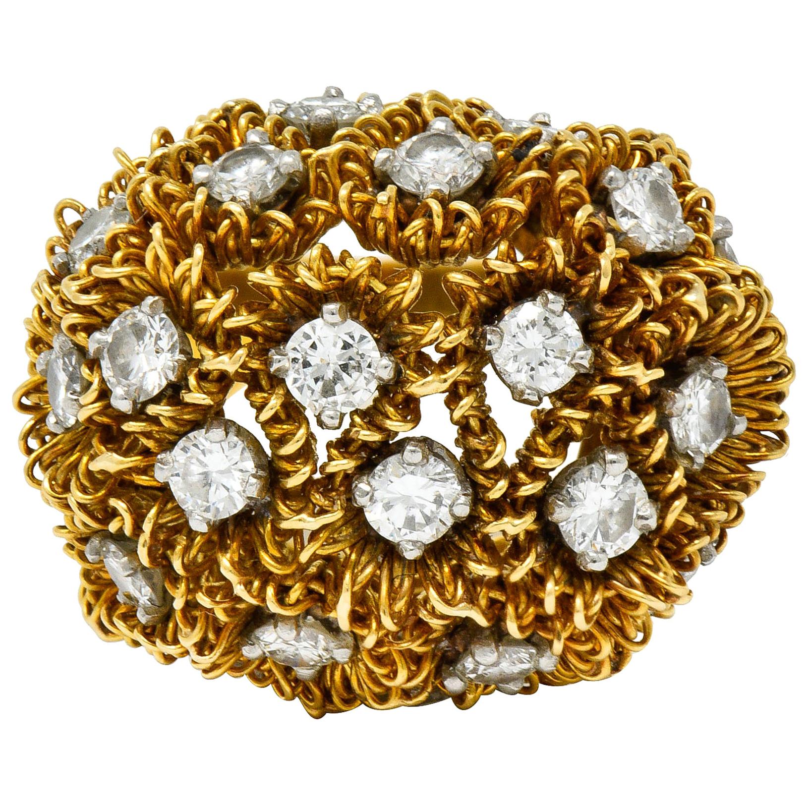 1960s Cartier France 2.50 Carat Diamond 18 Karat Gold Floral Bouquet Ring