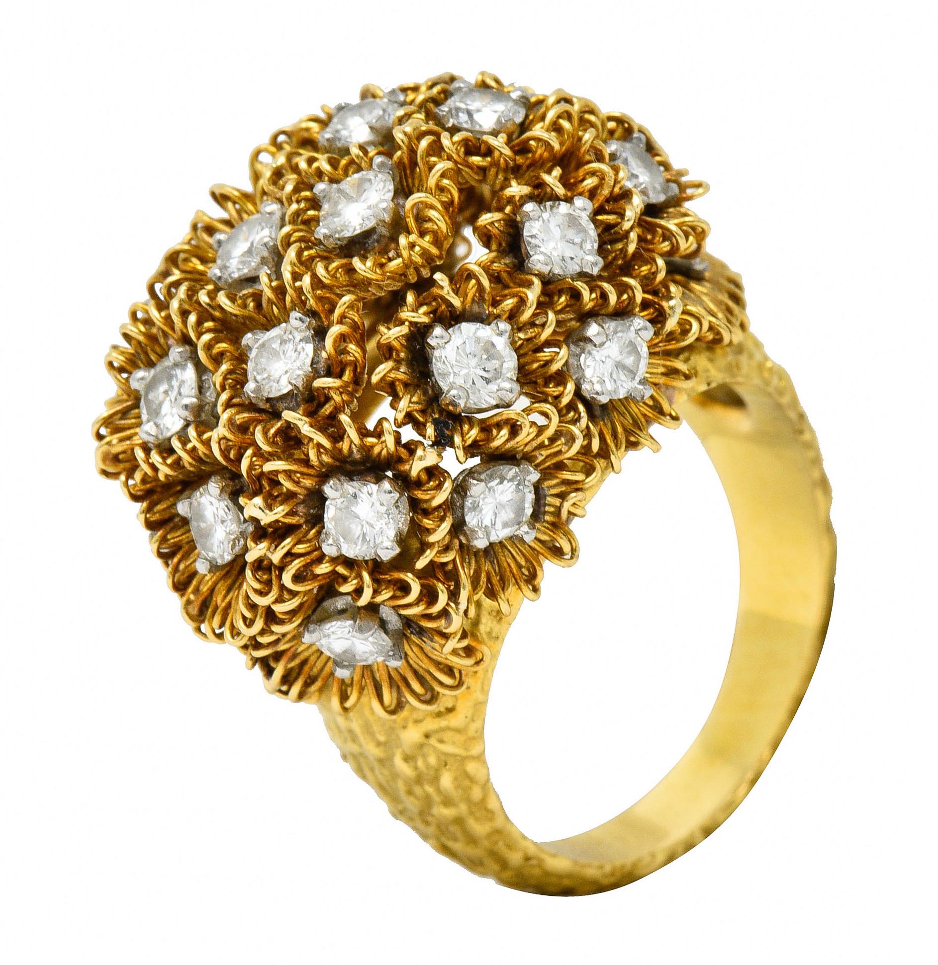 1960s Cartier France 2.50 Carat Diamond 18 Karat Gold Floral Bouquet Ring 4