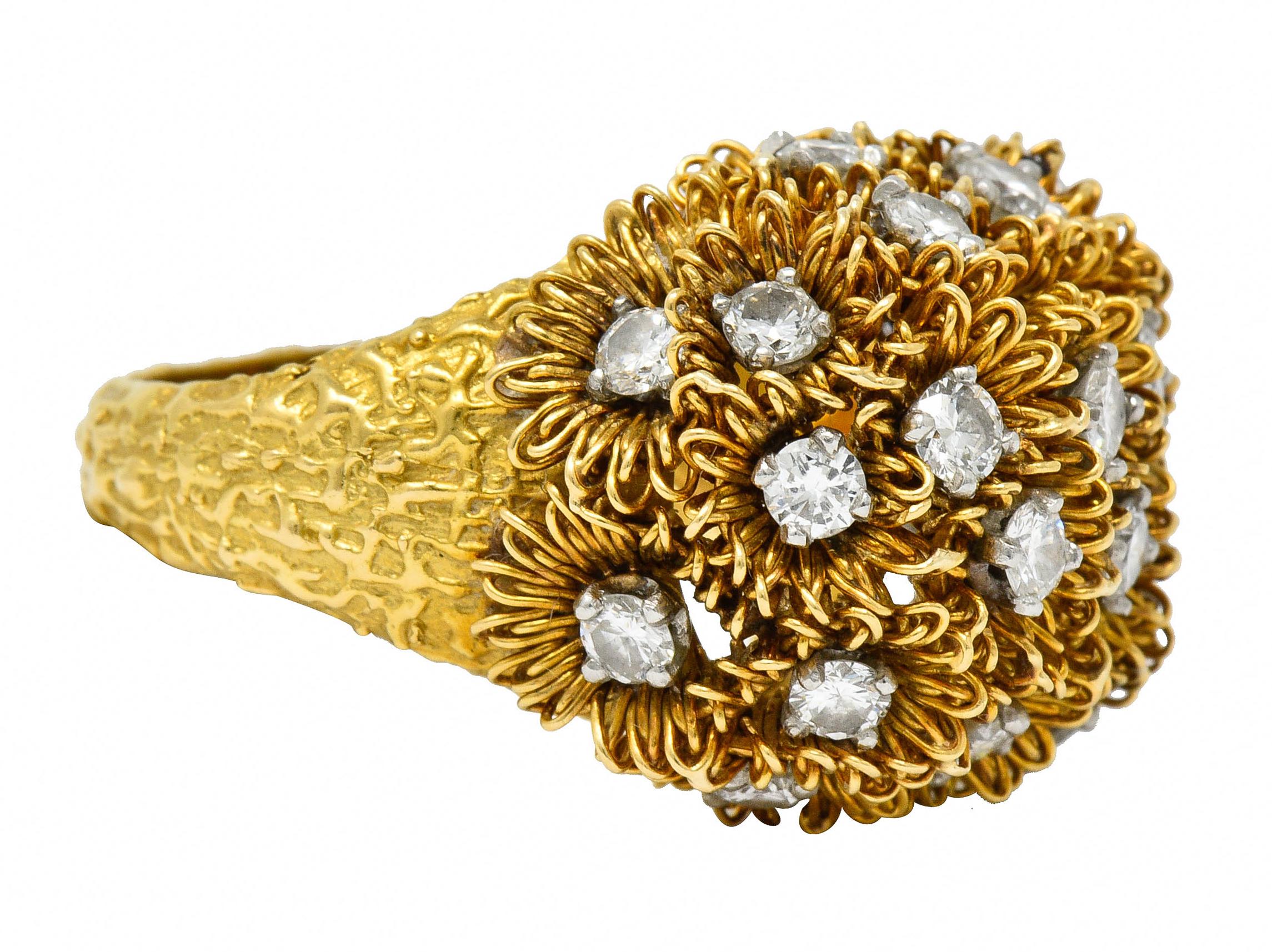 Contemporary 1960s Cartier France 2.50 Carat Diamond 18 Karat Gold Floral Bouquet Ring