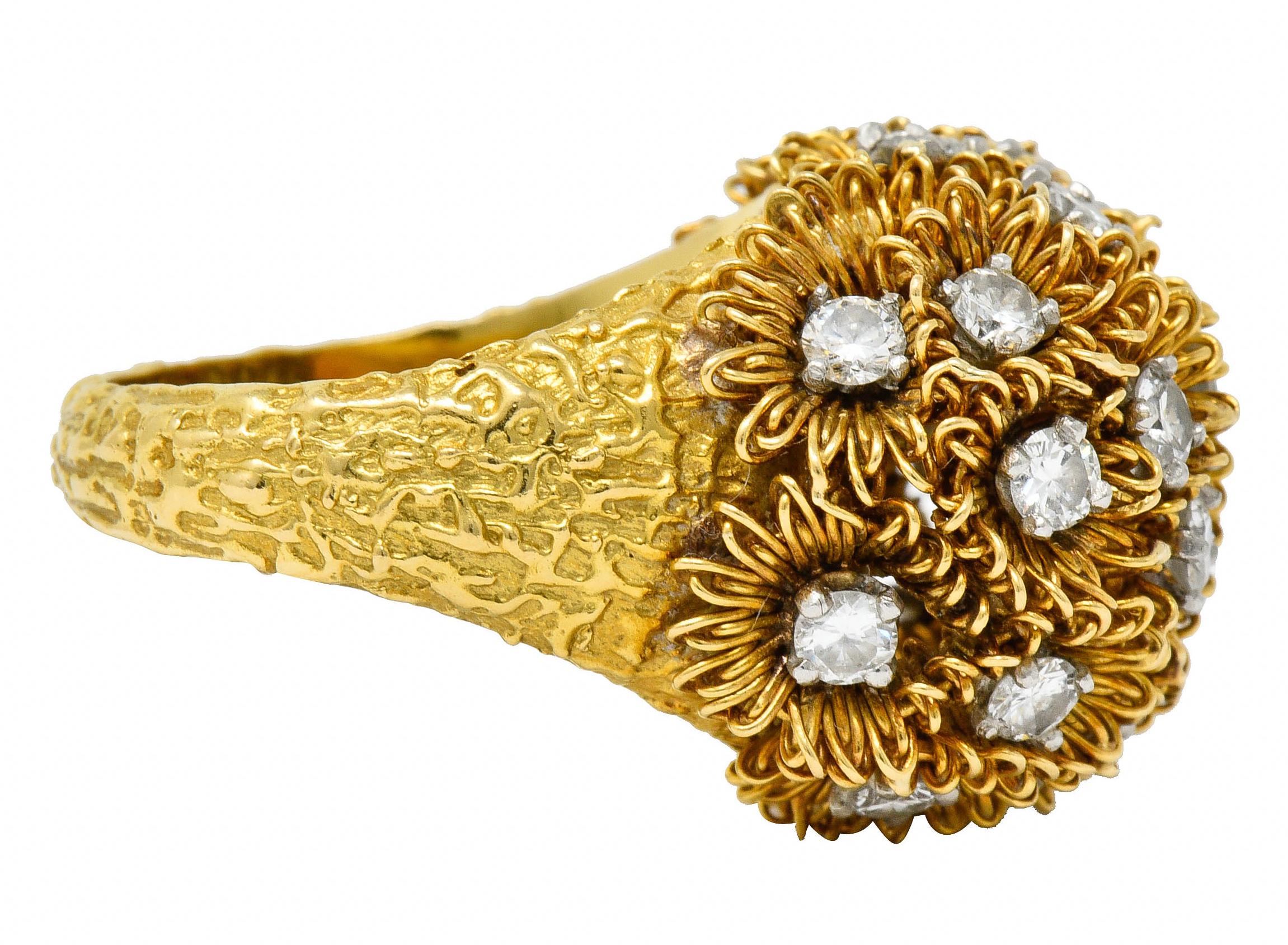 Brilliant Cut 1960s Cartier France 2.50 Carat Diamond 18 Karat Gold Floral Bouquet Ring