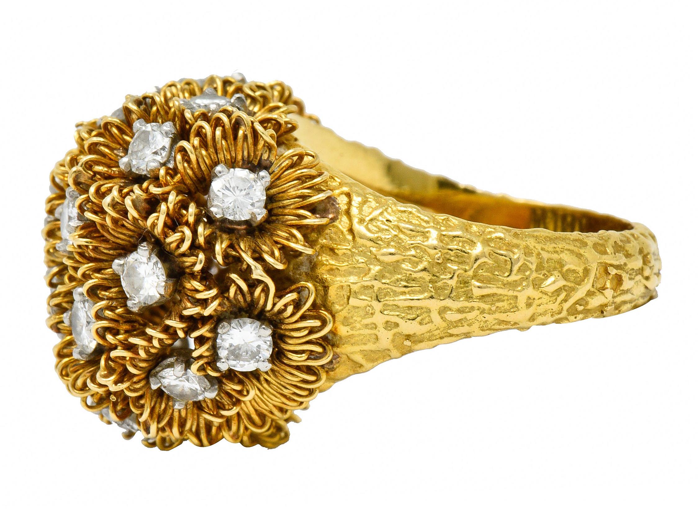 Women's or Men's 1960s Cartier France 2.50 Carat Diamond 18 Karat Gold Floral Bouquet Ring